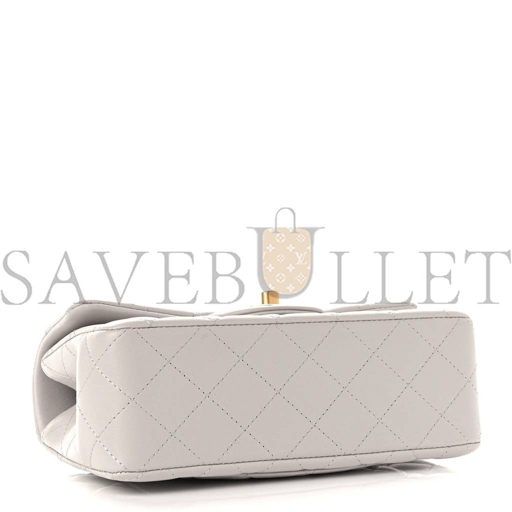 Ch*el lambskin quilted mini top handle rectangular flap grey gold hardware (20*13*6cm)
