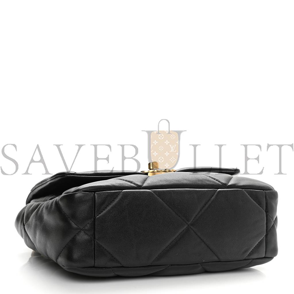 Ch*el goatskin quilted medium Ch*el 19 flap black gold hardware (25*17*8cm)