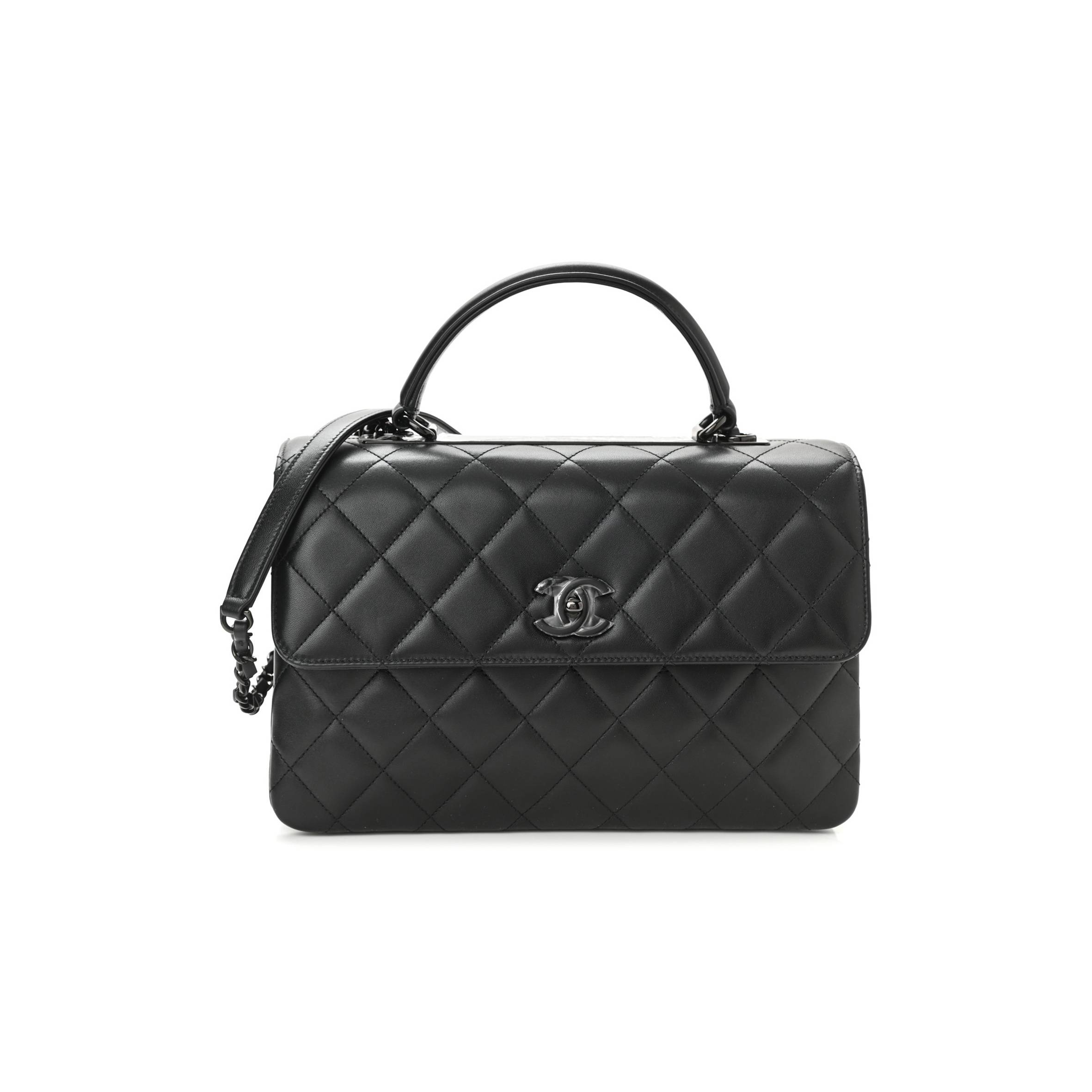 Ch*el lambskin quilted medium trendy cc dual handle flap bag so black black hardware (25*18*10cm)