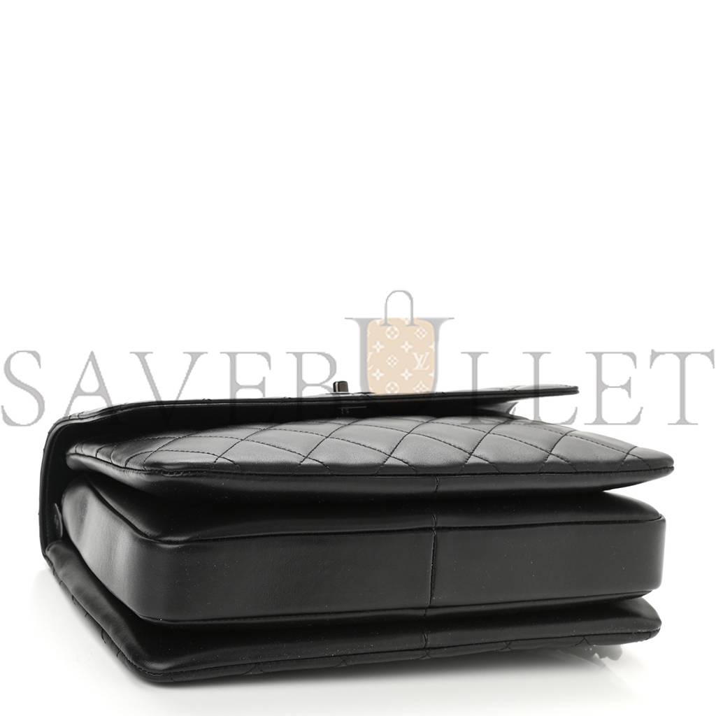 Ch*el lambskin quilted medium trendy cc dual handle flap bag so black black hardware (25*18*10cm)