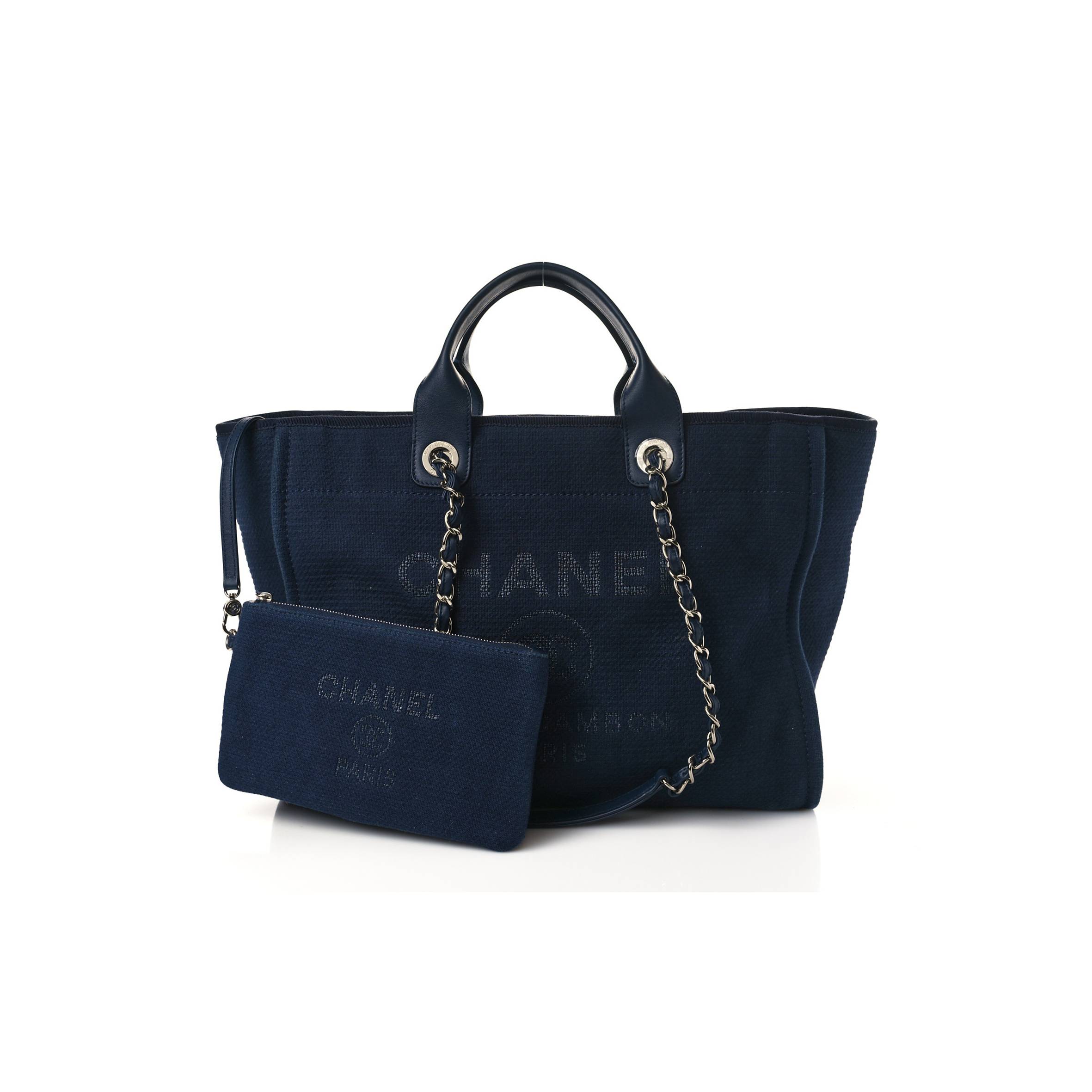 Ch*el mixed fibers calfskin medium deauville tote navy blue (38*29*23cm)