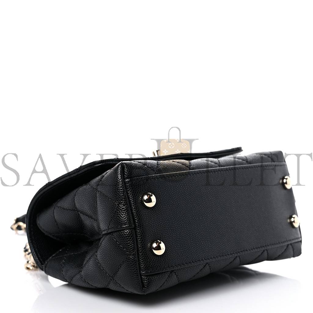 Ch*el caviar quilted extra mini coco handle flap black silver hardware (18*13*9cm)
