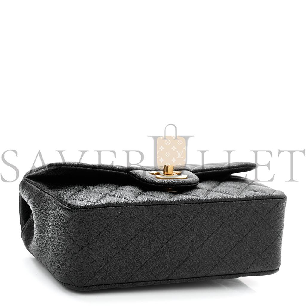Ch*el caviar quilted mini top handle rectangular flap black gold hardware (20*12*7cm)
