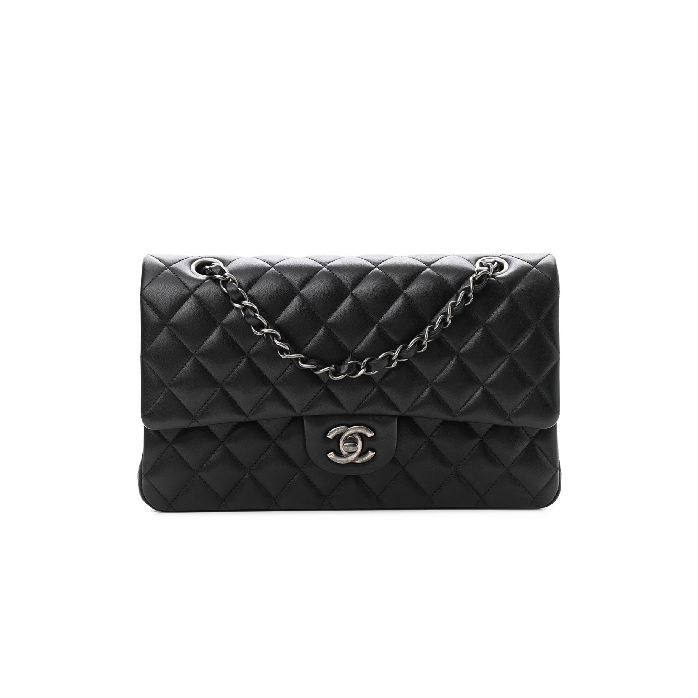 Ch*el lambskin quilted small double flap black silver hardware (25*15*6cm)