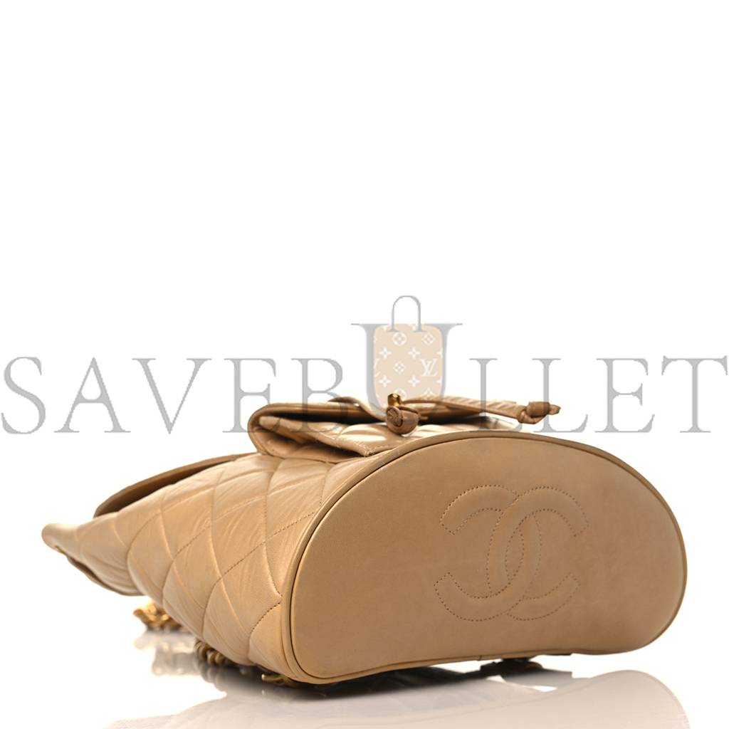 Ch*el lambskin quilted backpack beige gold hardware (21.6*22.2*10.2cm)
