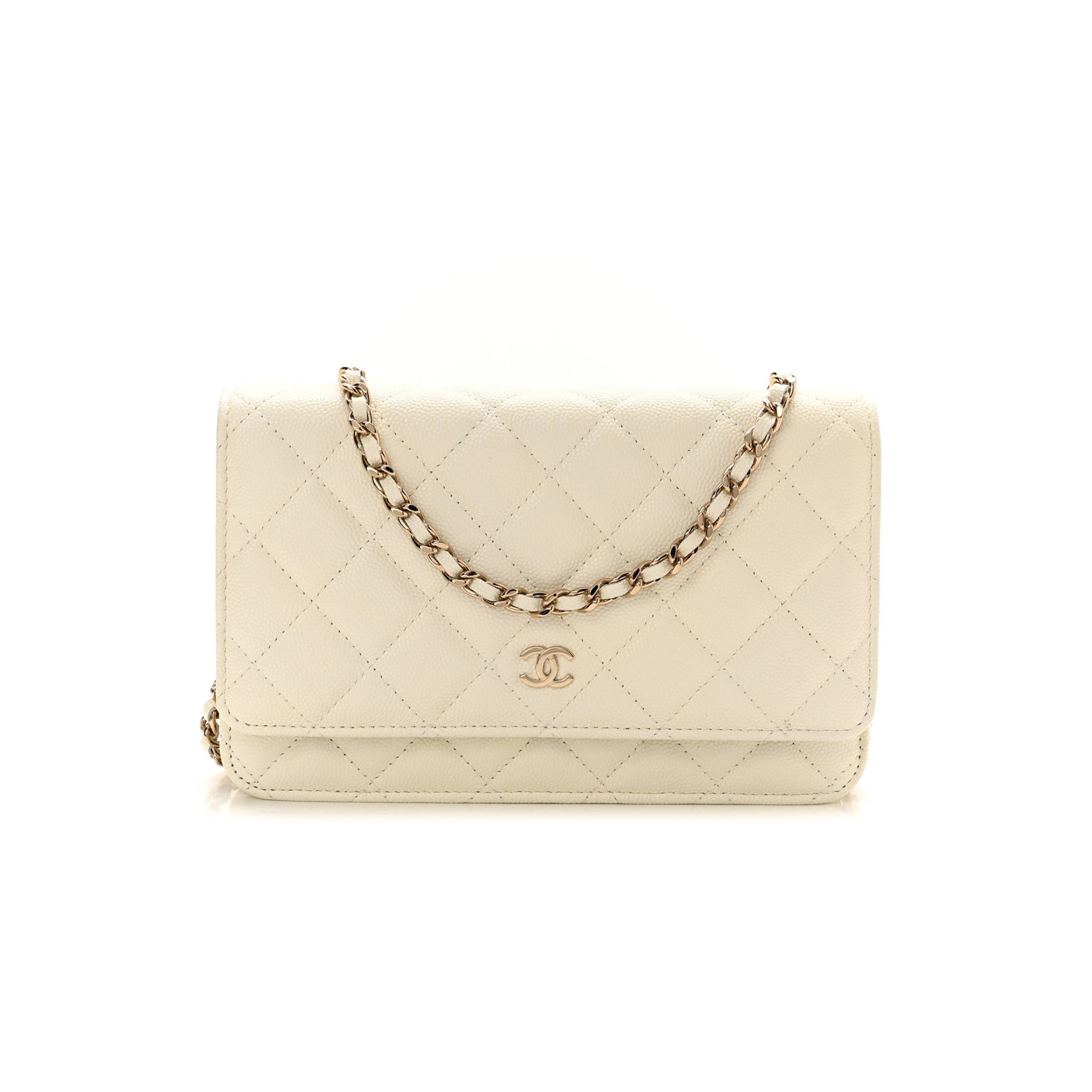 Ch*el caviar quilted wallet on chain woc white rose gold hardware (19*12*4cm)