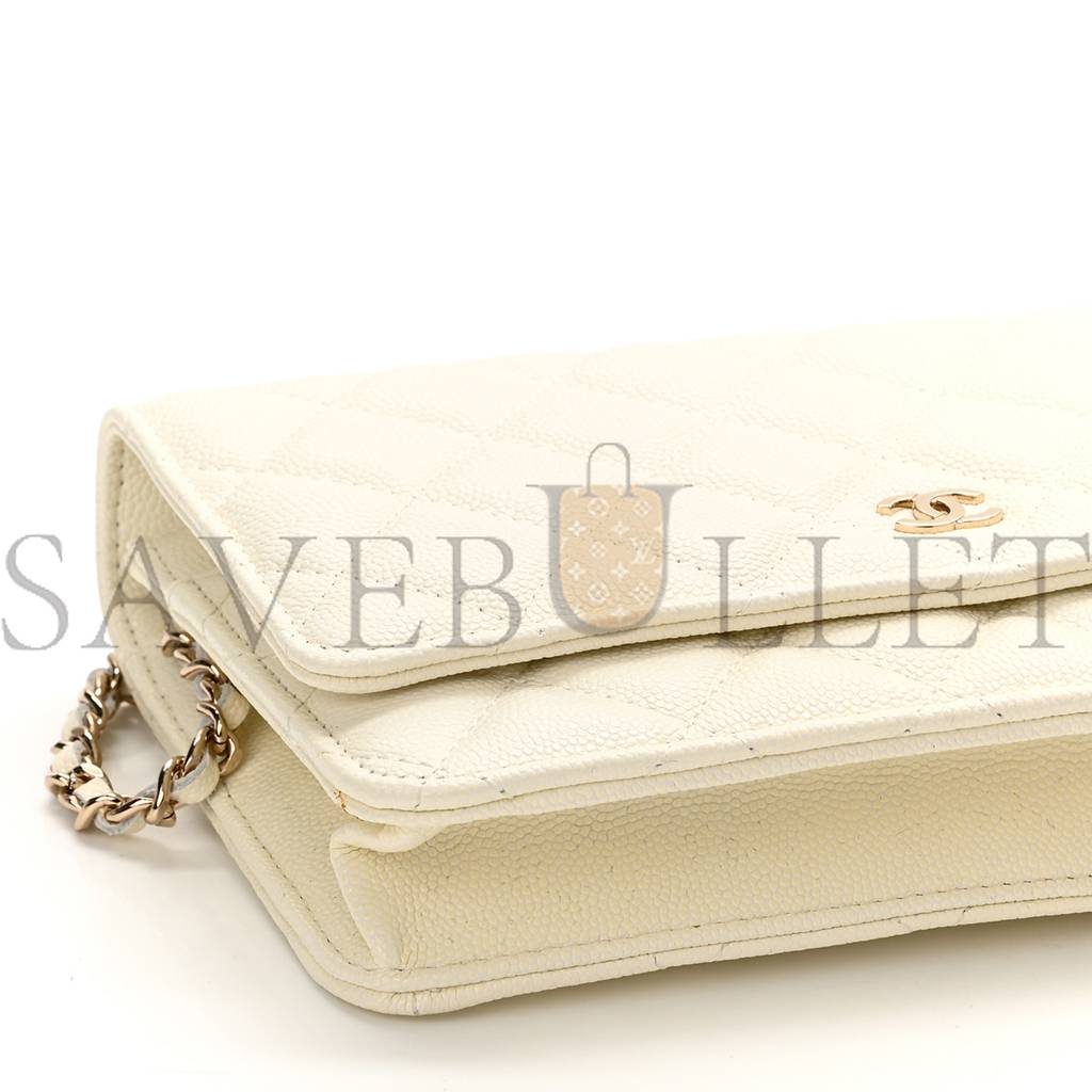 Ch*el caviar quilted wallet on chain woc white rose gold hardware (19*12*4cm)