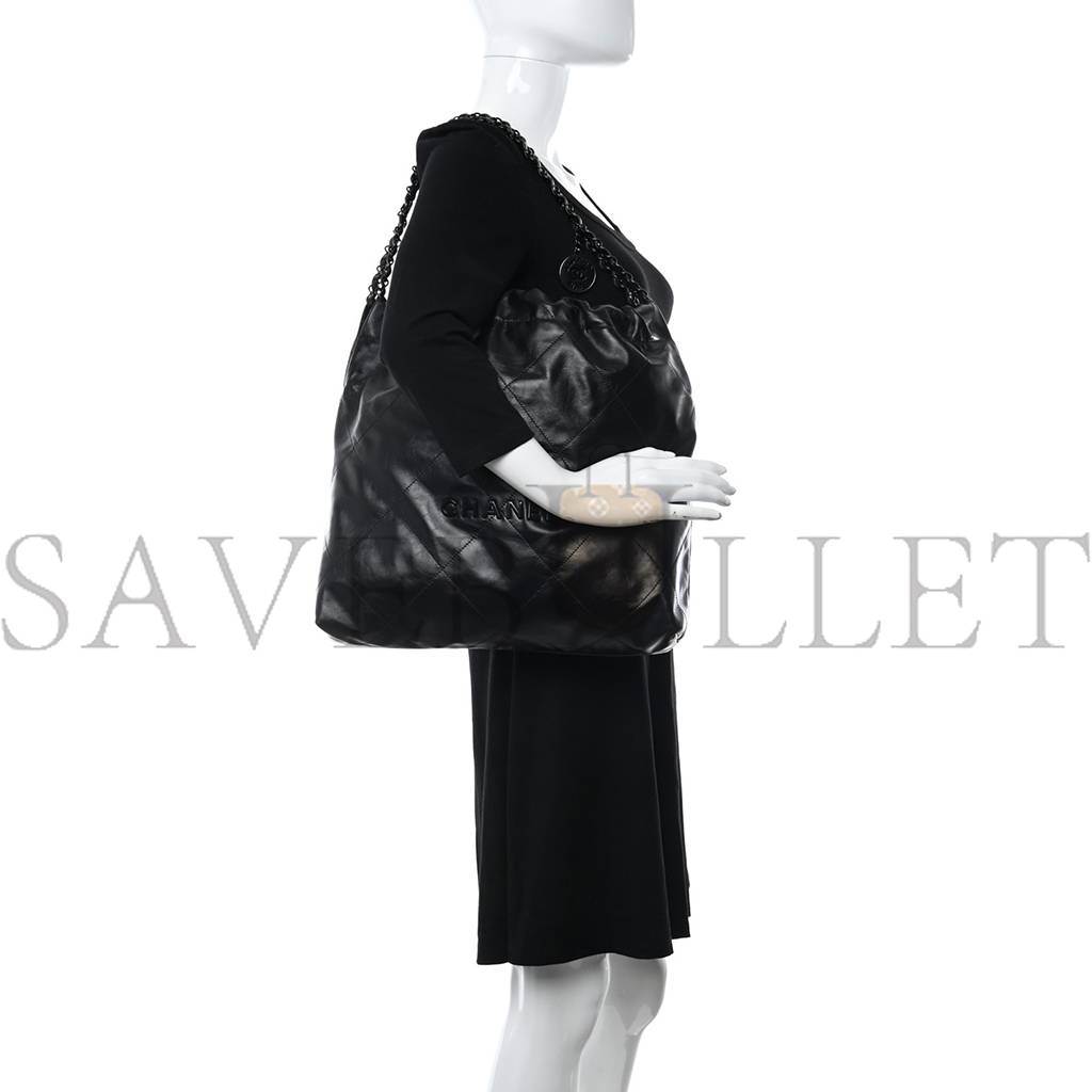 Ch*el shiny calfskin quilted Ch*el 22 so black black hardware (37*35*7cm)