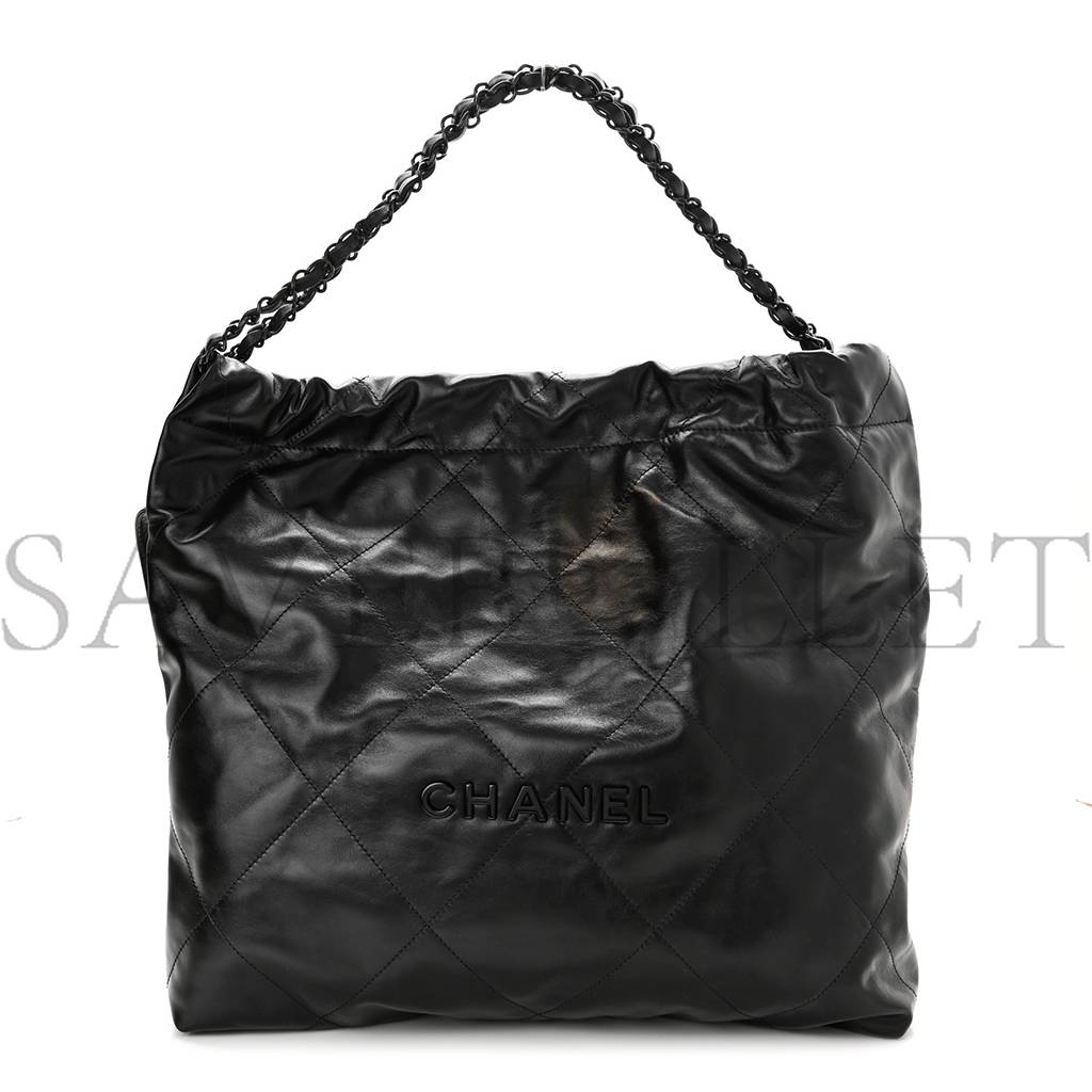 Ch*el shiny calfskin quilted Ch*el 22 so black black hardware (37*35*7cm)