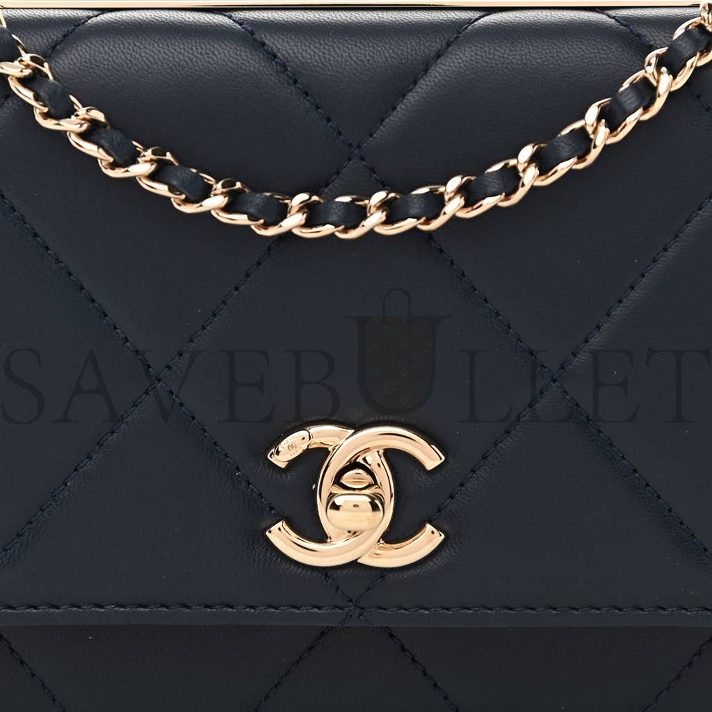 Ch*el lambskin quilted trendy cc wallet on chain woc navy rose gold hardware (19*12*3cm)