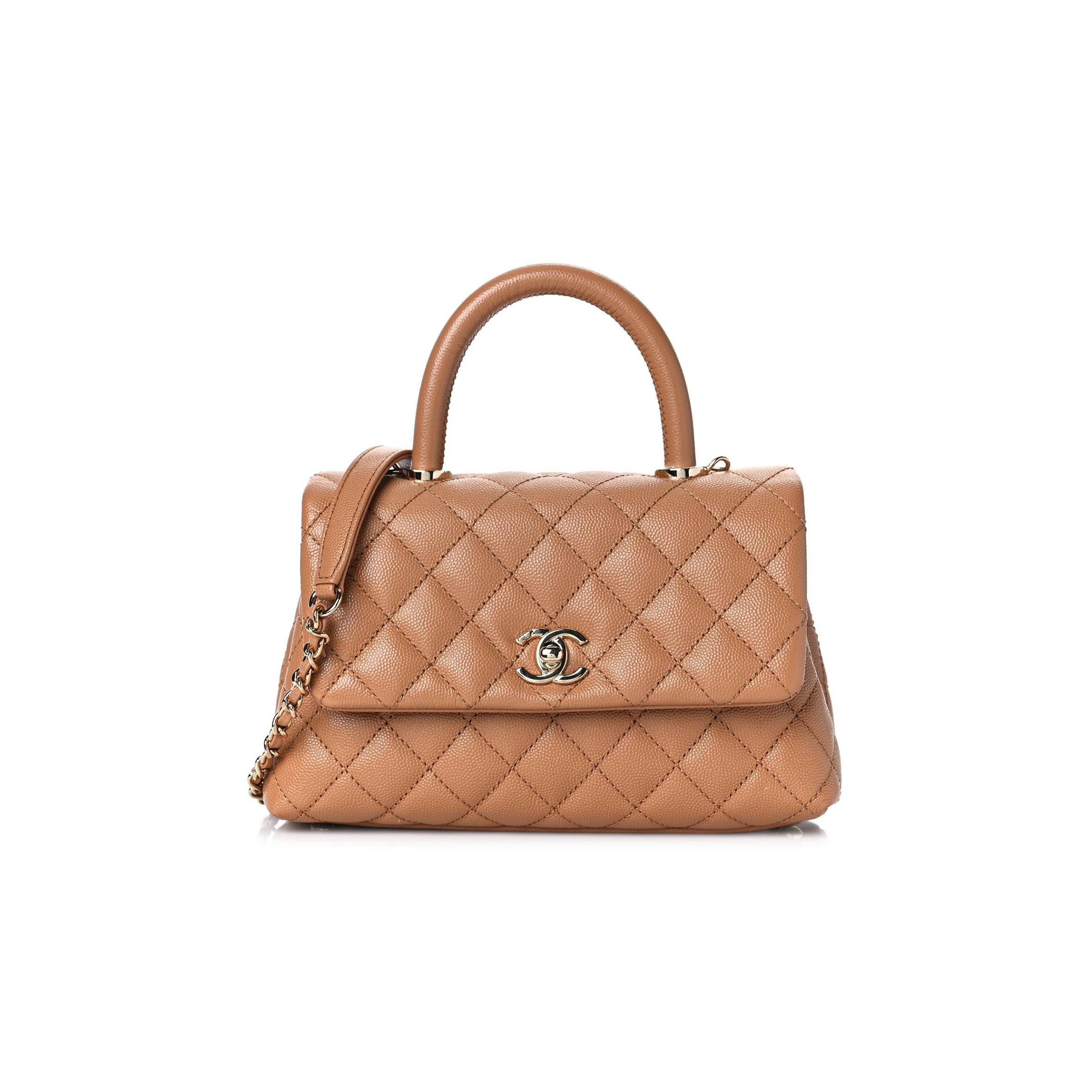 Ch*el caviar quilted mini coco handle flap brown rose gold hardware (23*15*10cm)
