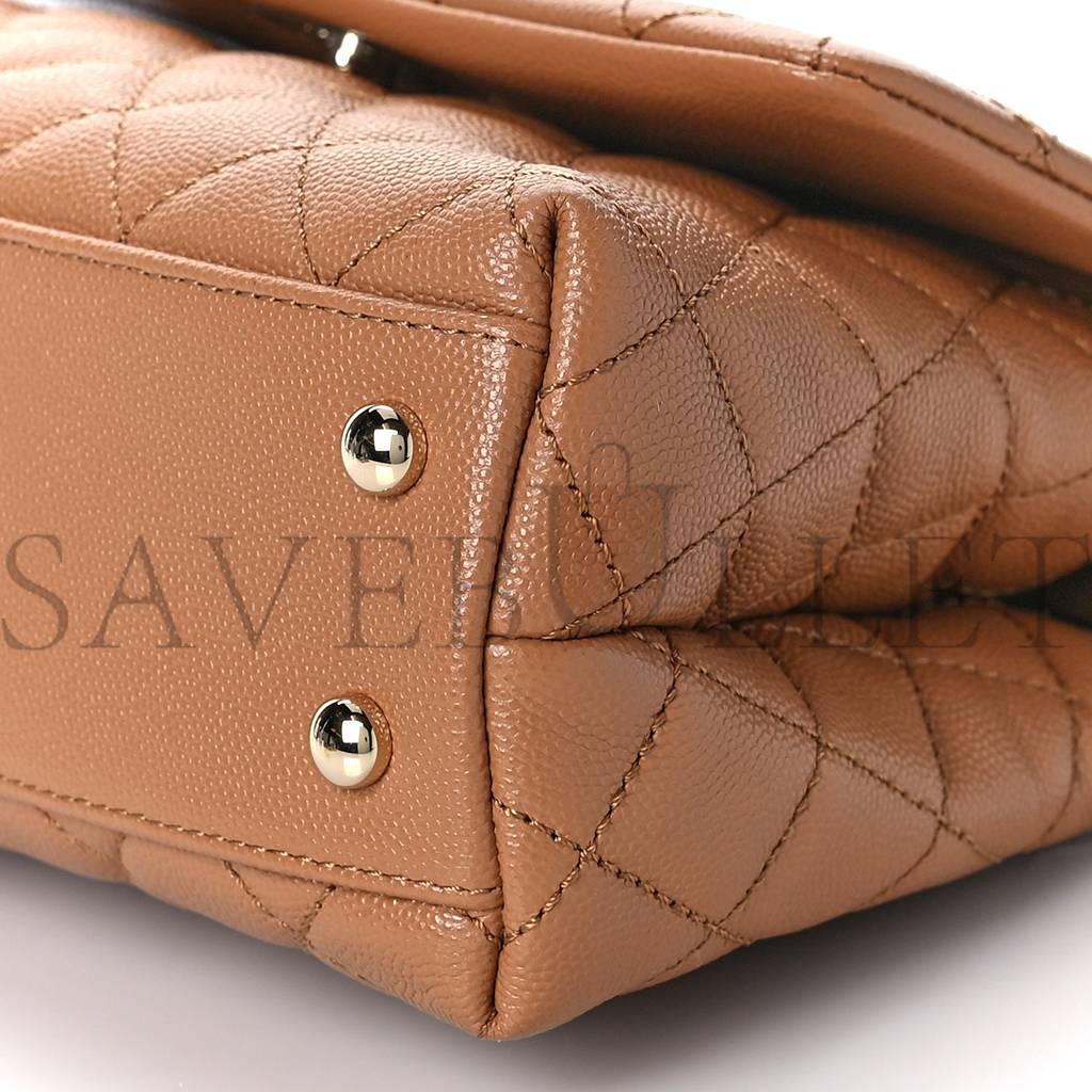 Ch*el caviar quilted mini coco handle flap brown rose gold hardware (23*15*10cm)