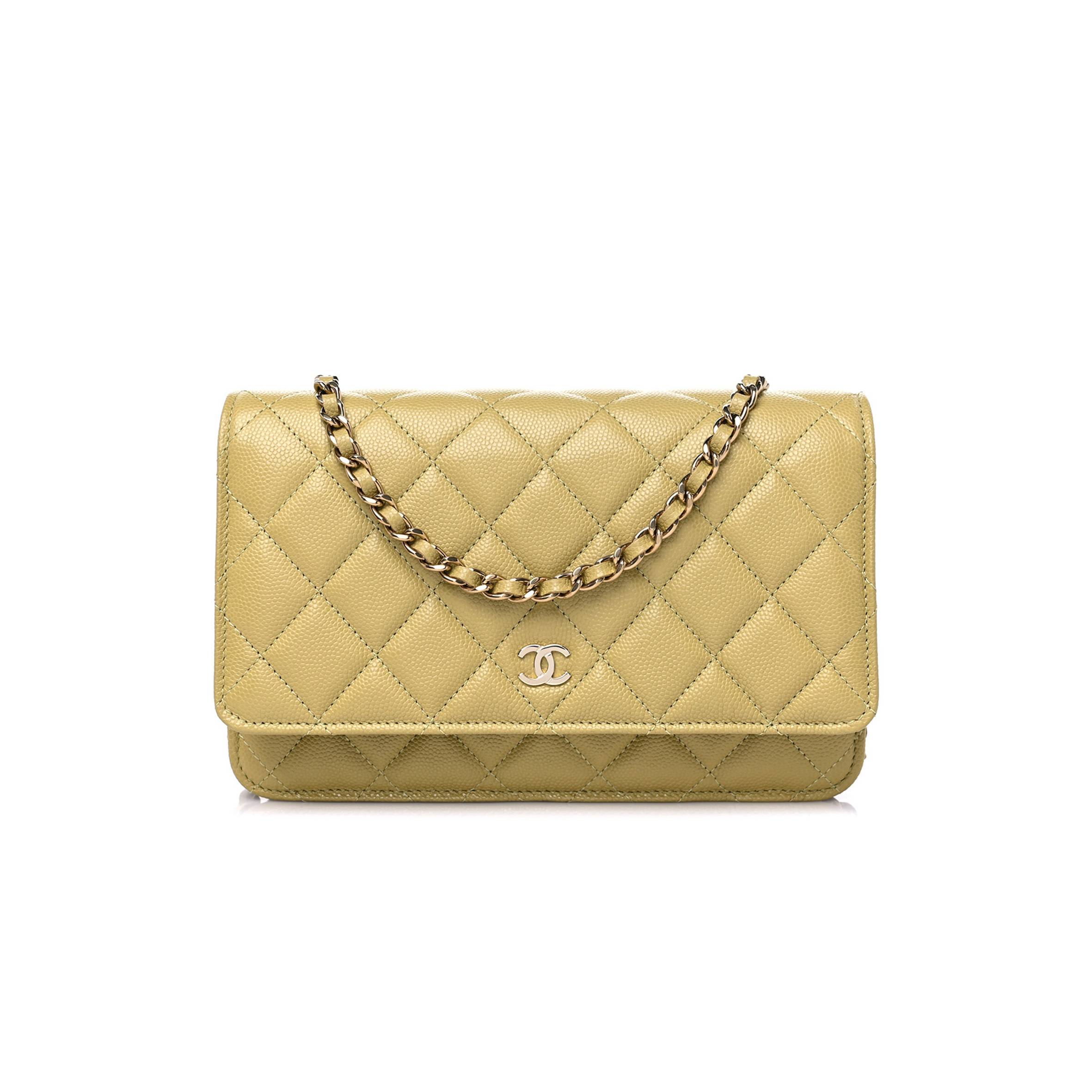 Ch*el caviar quilted wallet on chain woc light green rose gold hardware (19*11*4cm)