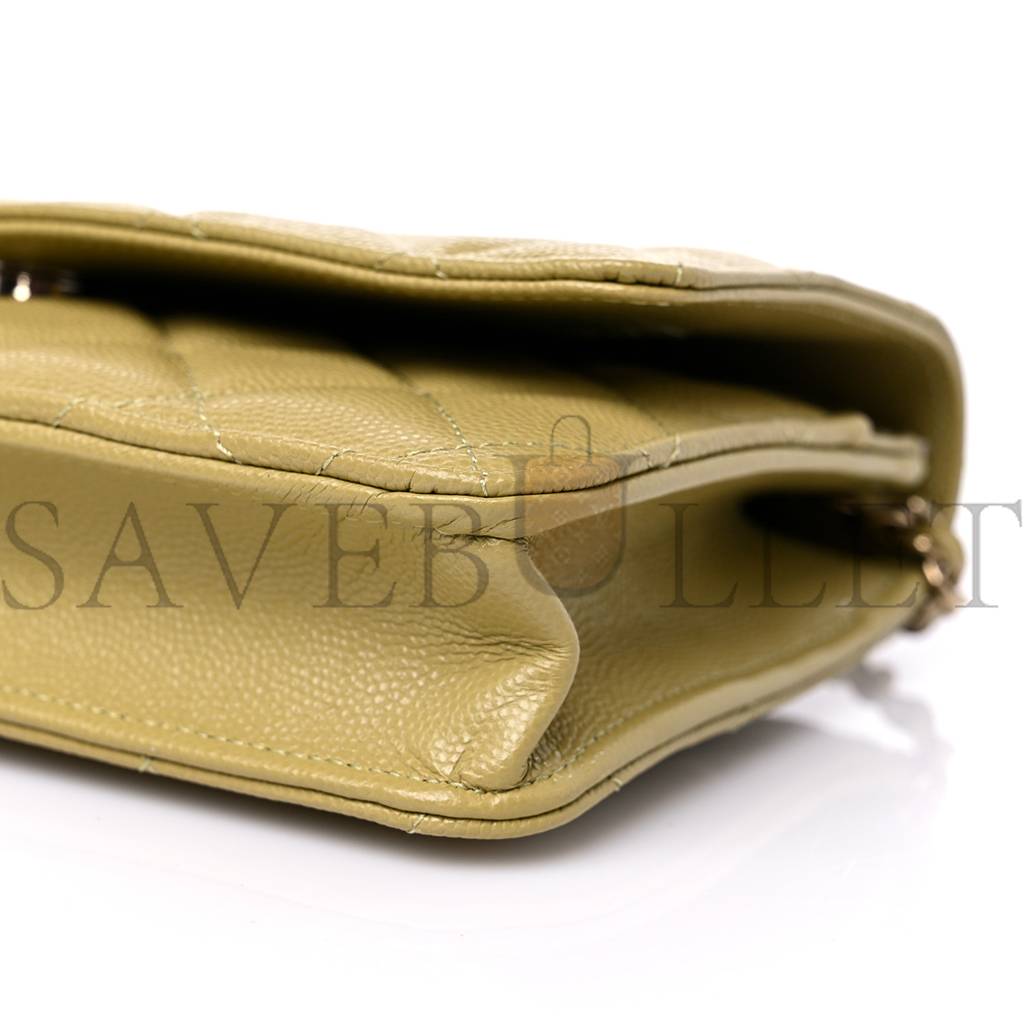 Ch*el caviar quilted wallet on chain woc light green rose gold hardware (19*11*4cm)