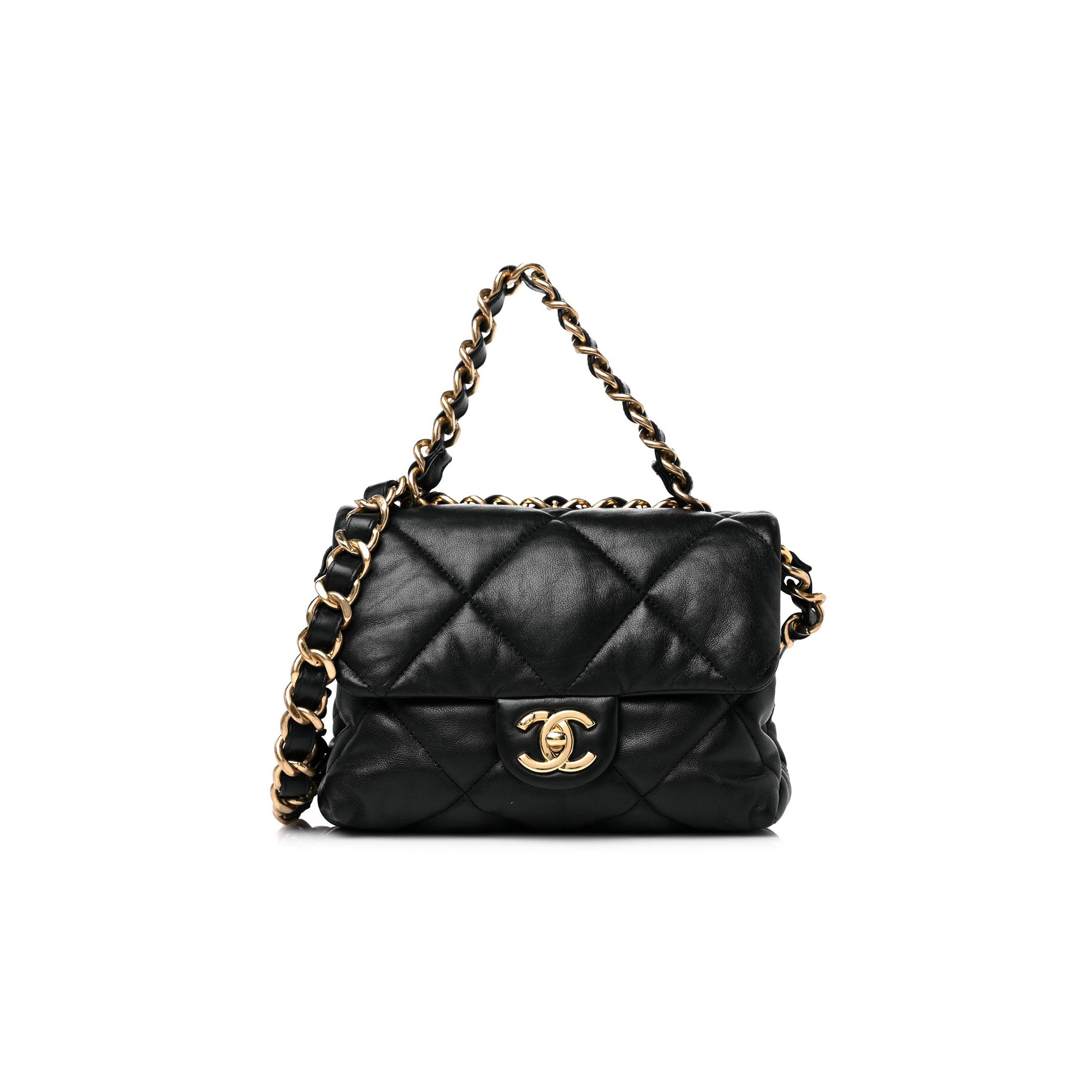 Ch*el lambskin quilted chain top handle flap black gold hardware (19*18*3cm)