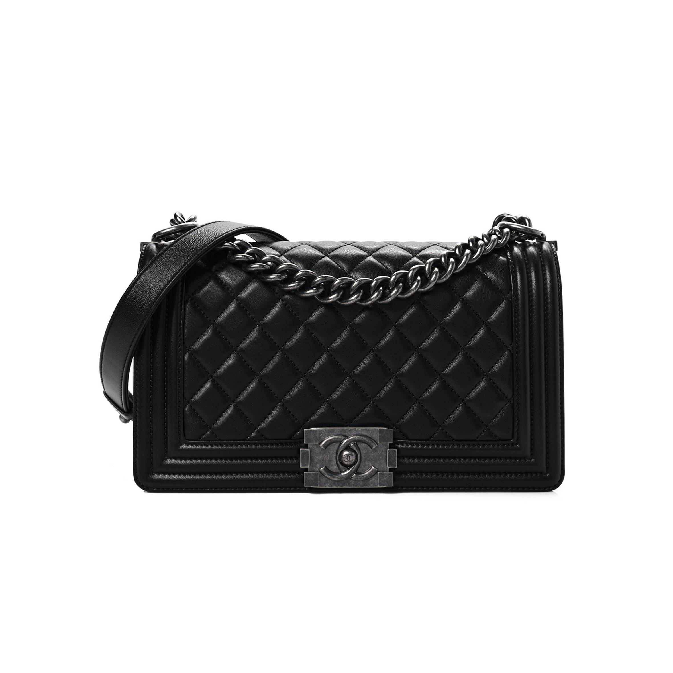 Ch*el calfskin quilted medium boy flap black silver hardware (25*14*9cm)