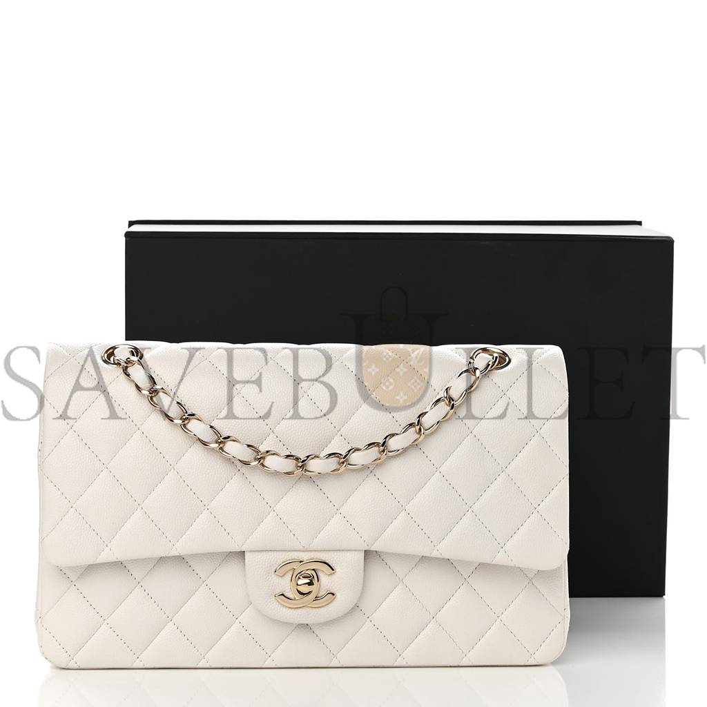 Ch*el caviar quilted medium double flap white rose gold hardware (25*15*6cm)