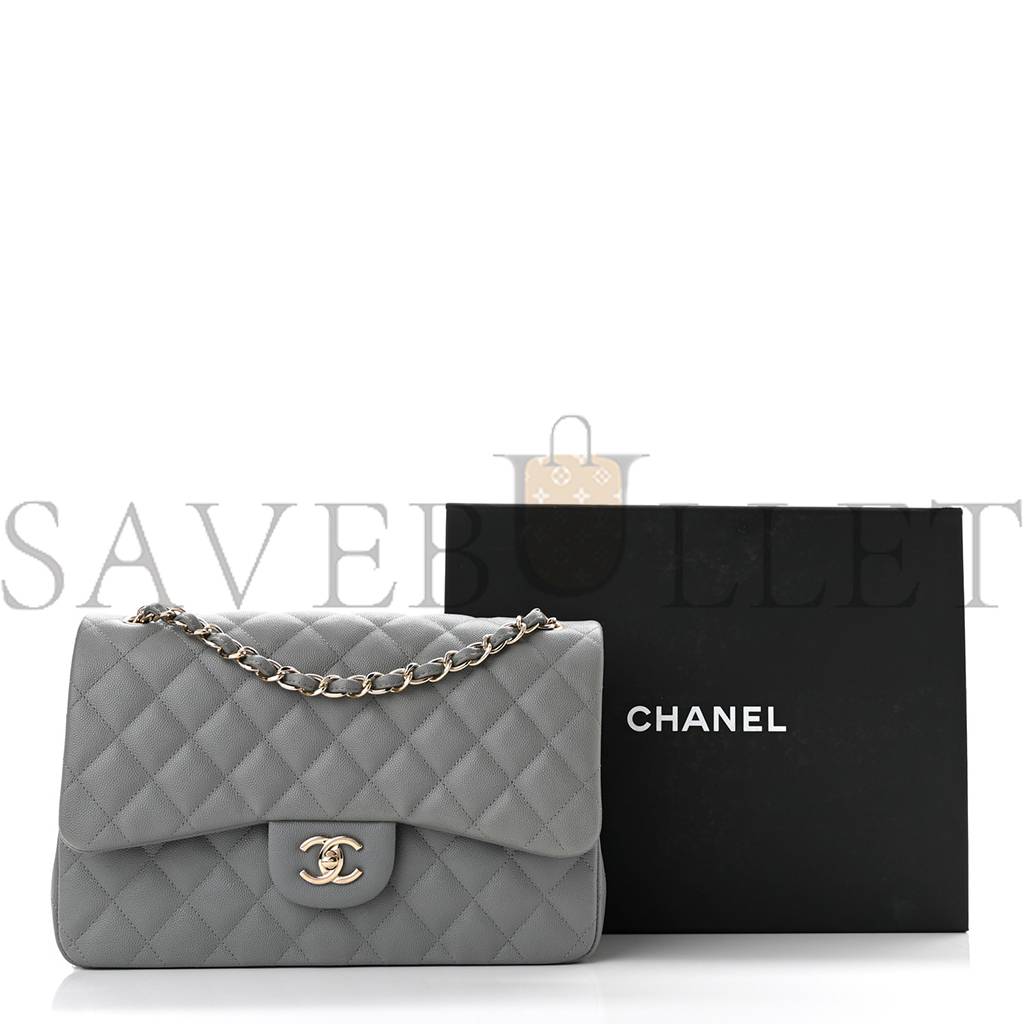 Ch*el caviar quilted jumbo double flap grey rose gold hardware (30*19*8cm)