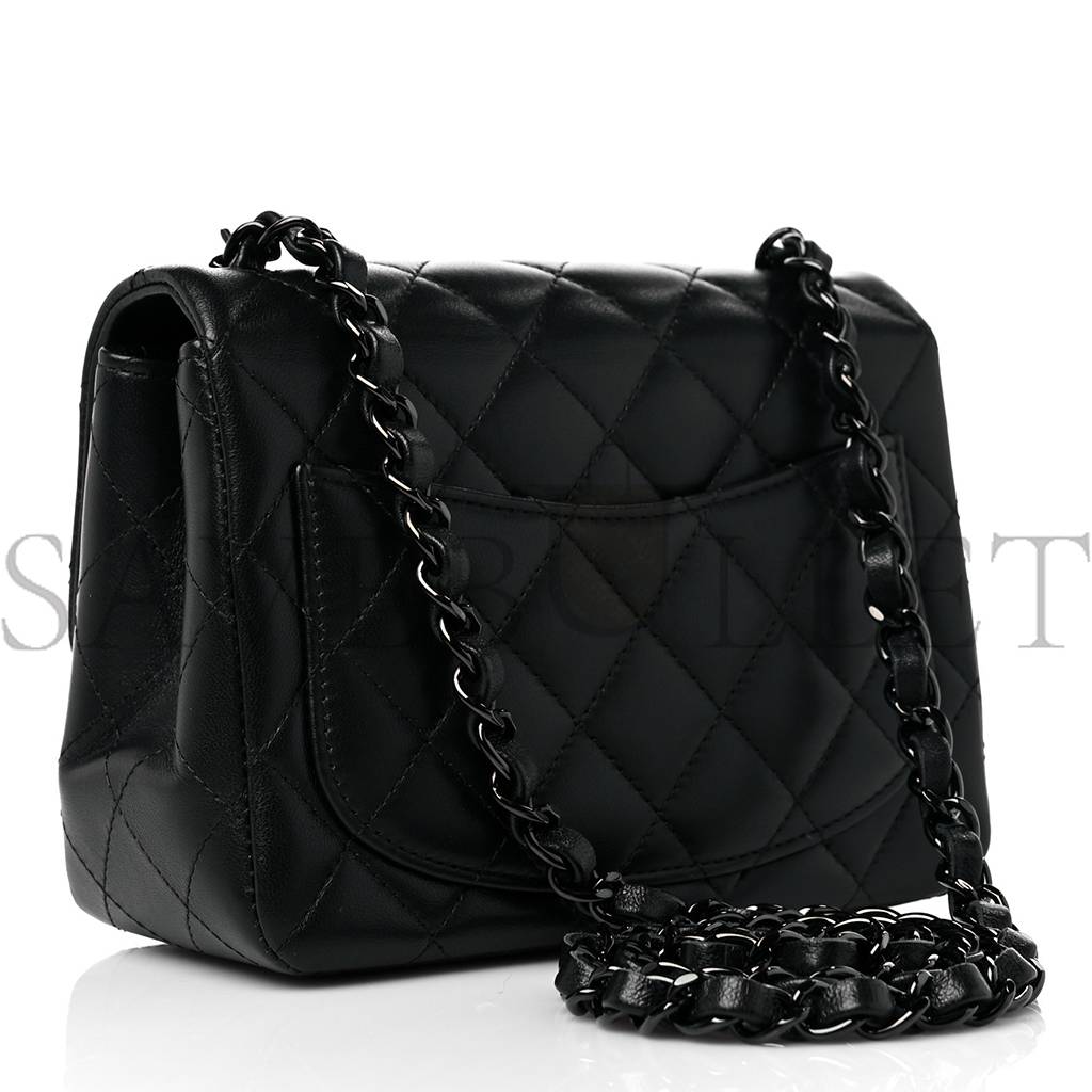 Ch*el lambskin quilted mini square flap so black silver hardware (17*12*7cm)