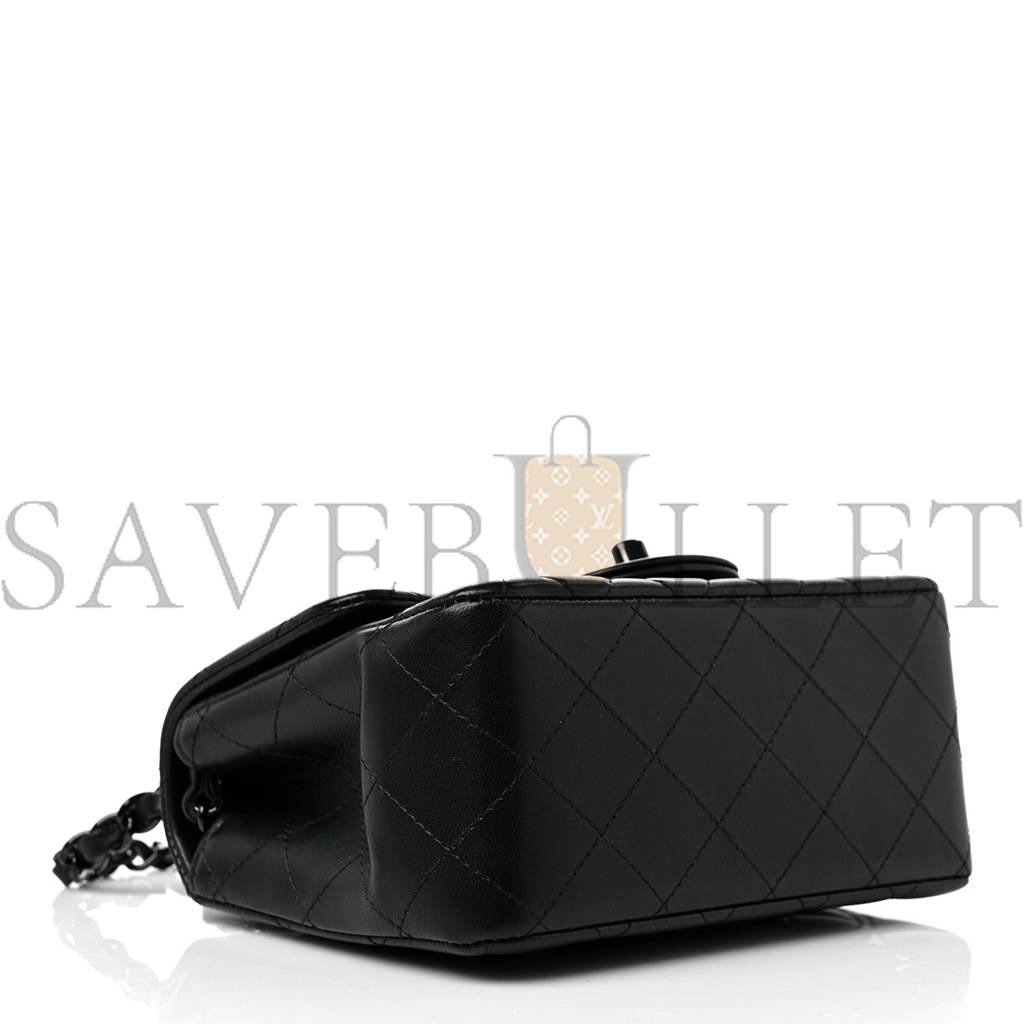 Ch*el lambskin quilted mini square flap so black silver hardware (17*12*7cm)