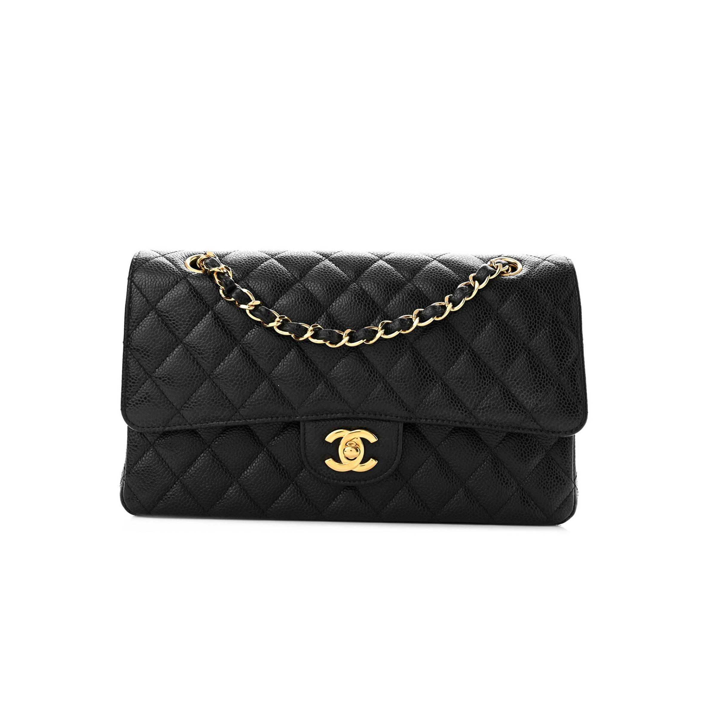 Ch*el caviar quilted medium double flap black gold hardware (25*15*6cm)