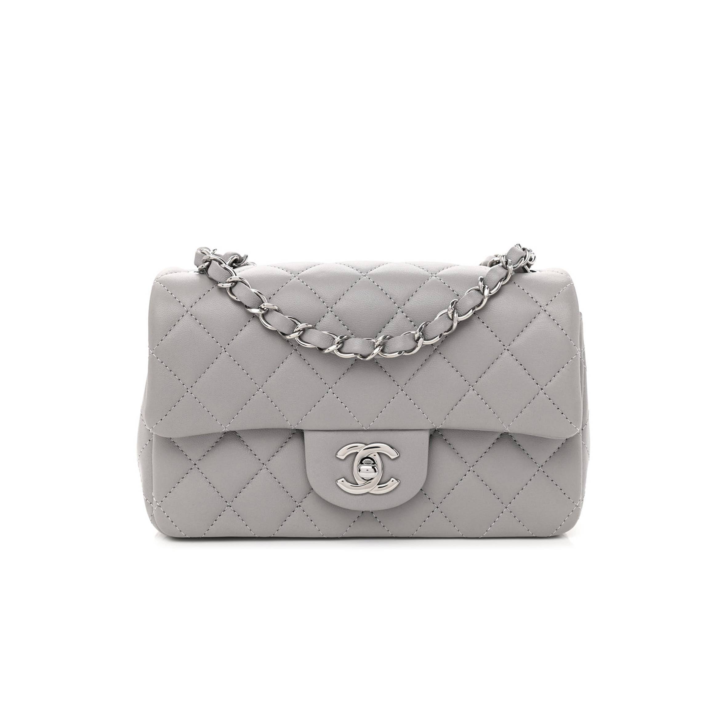 Ch*el lambskin quilted mini rectangular flap grey silver hardware (20*12*6cm)