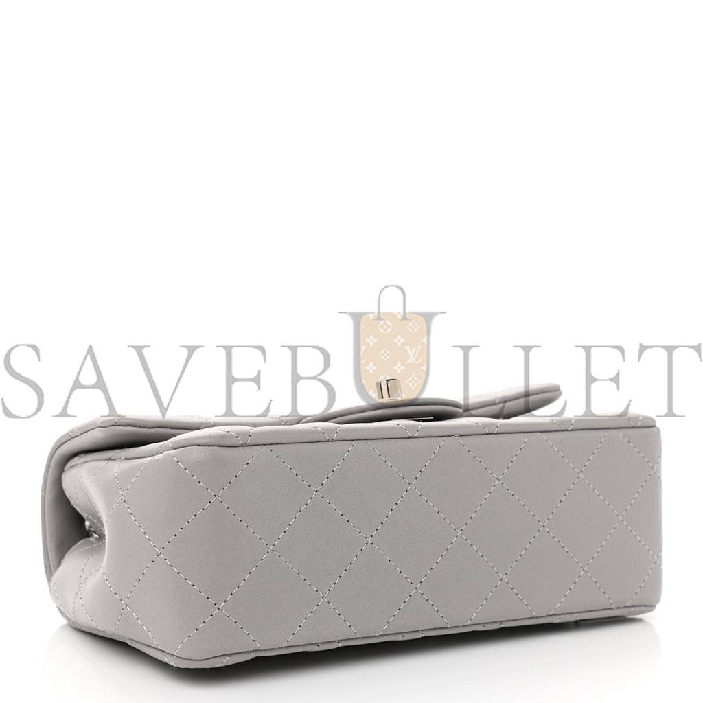 Ch*el lambskin quilted mini rectangular flap grey silver hardware (20*12*6cm)