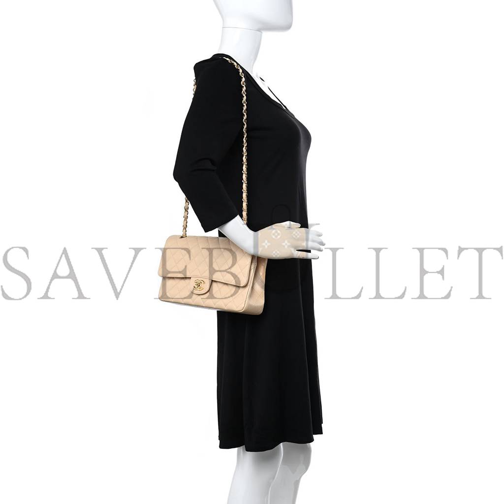 Ch*el caviar quilted medium double flap light beige gold hardware (25*15*6cm)