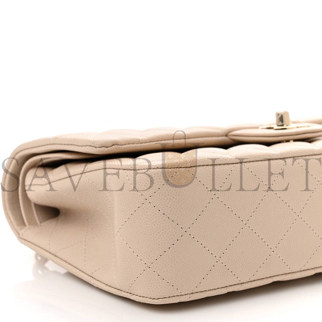 Ch*el caviar quilted medium double flap light beige gold hardware (25*15*6cm)