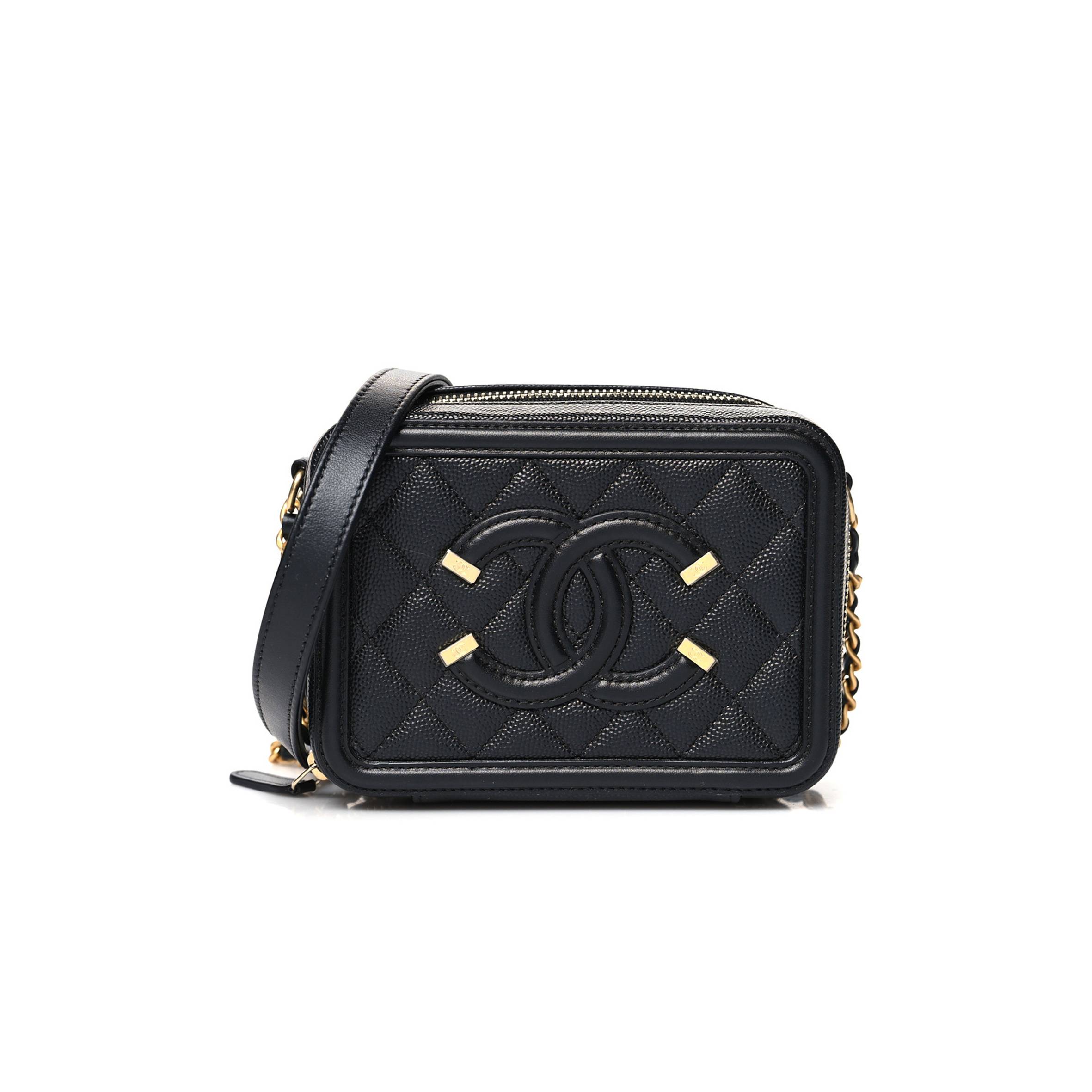 Ch*el caviar quilted cc filigree vanity clutch with chain black (14*10*6cm)