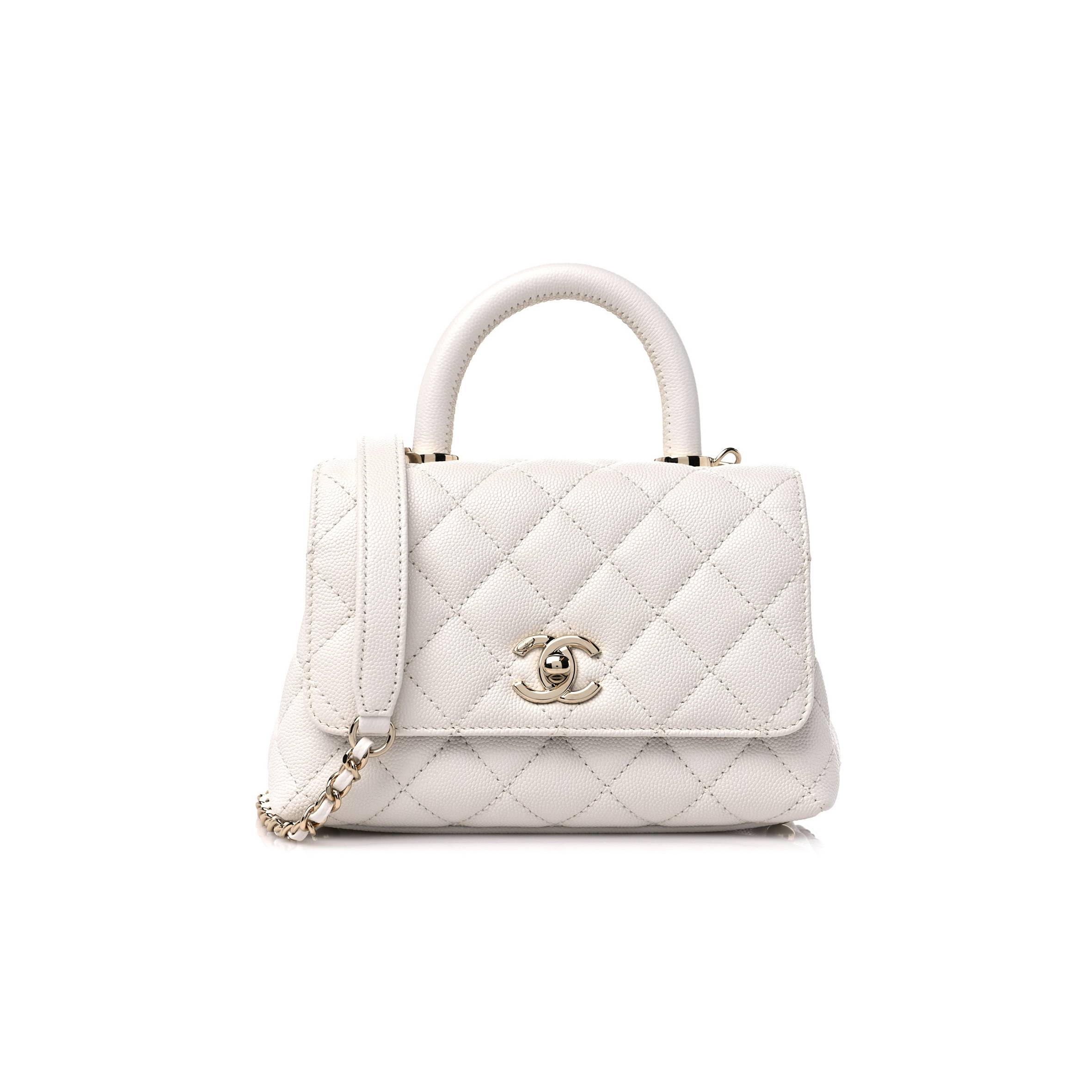 Ch*el caviar quilted extra mini coco handle flap white rose gold hardware (18*12*9cm)