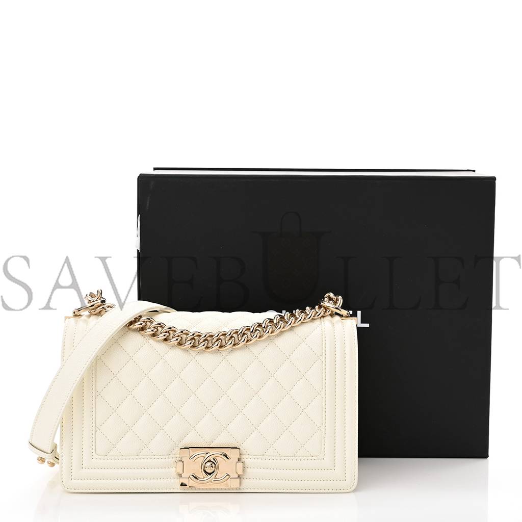 Ch*el caviar quilted medium boy flap white rose gold hardware (25*15*10cm)