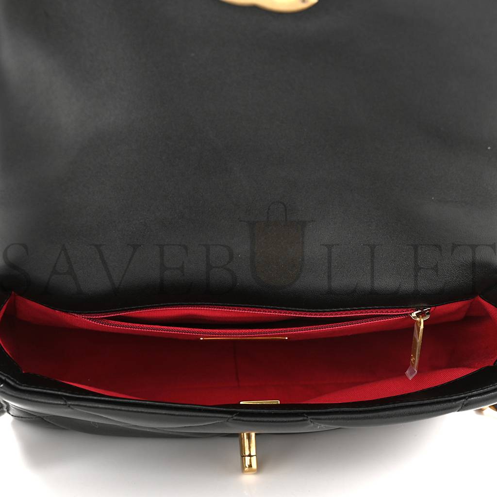 Ch*el lambskin quilted medium Ch*el 19 flap black gold hardware (25*16*7cm)