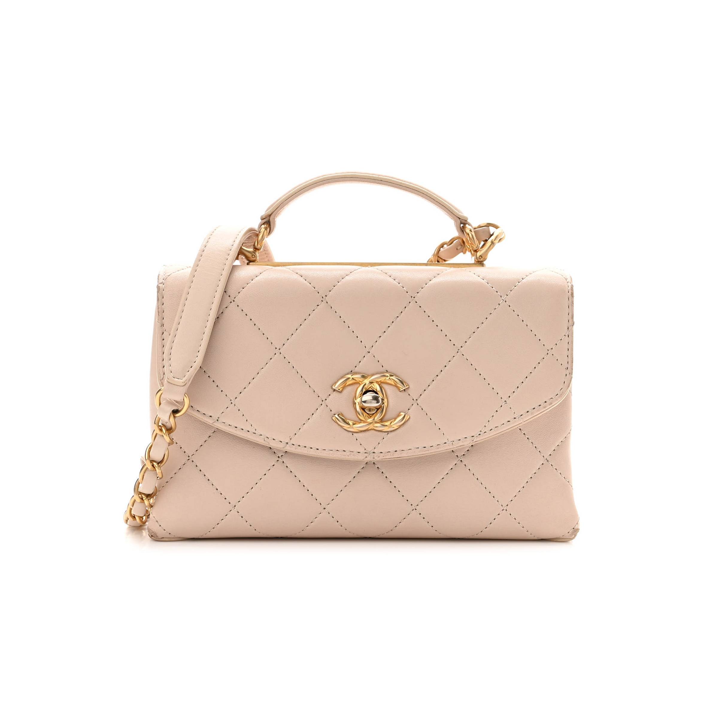 Ch*el lambskin quilted cc mini top handle flap light pink gold hardware (19*13*8cm)