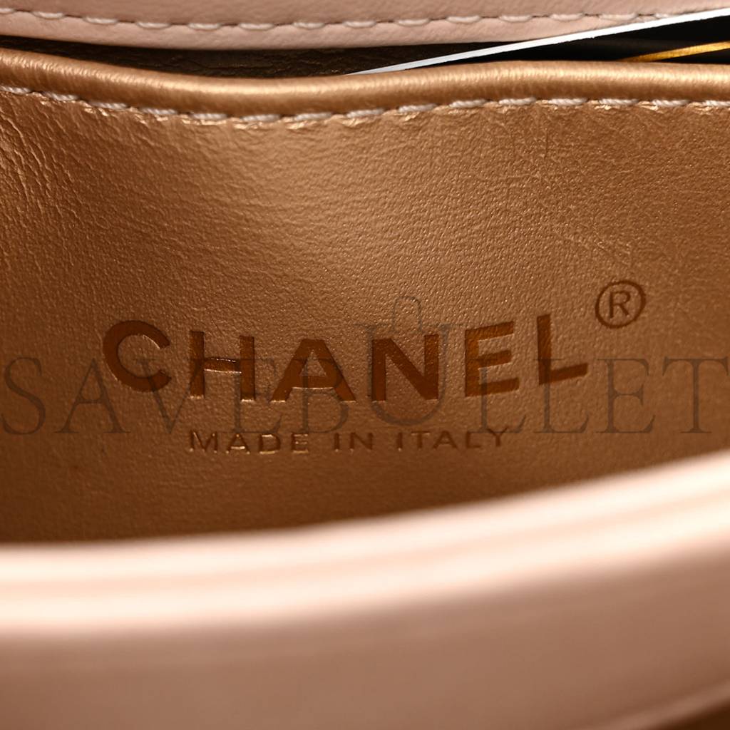 Ch*el lambskin quilted cc mini top handle flap light pink gold hardware (19*13*8cm)