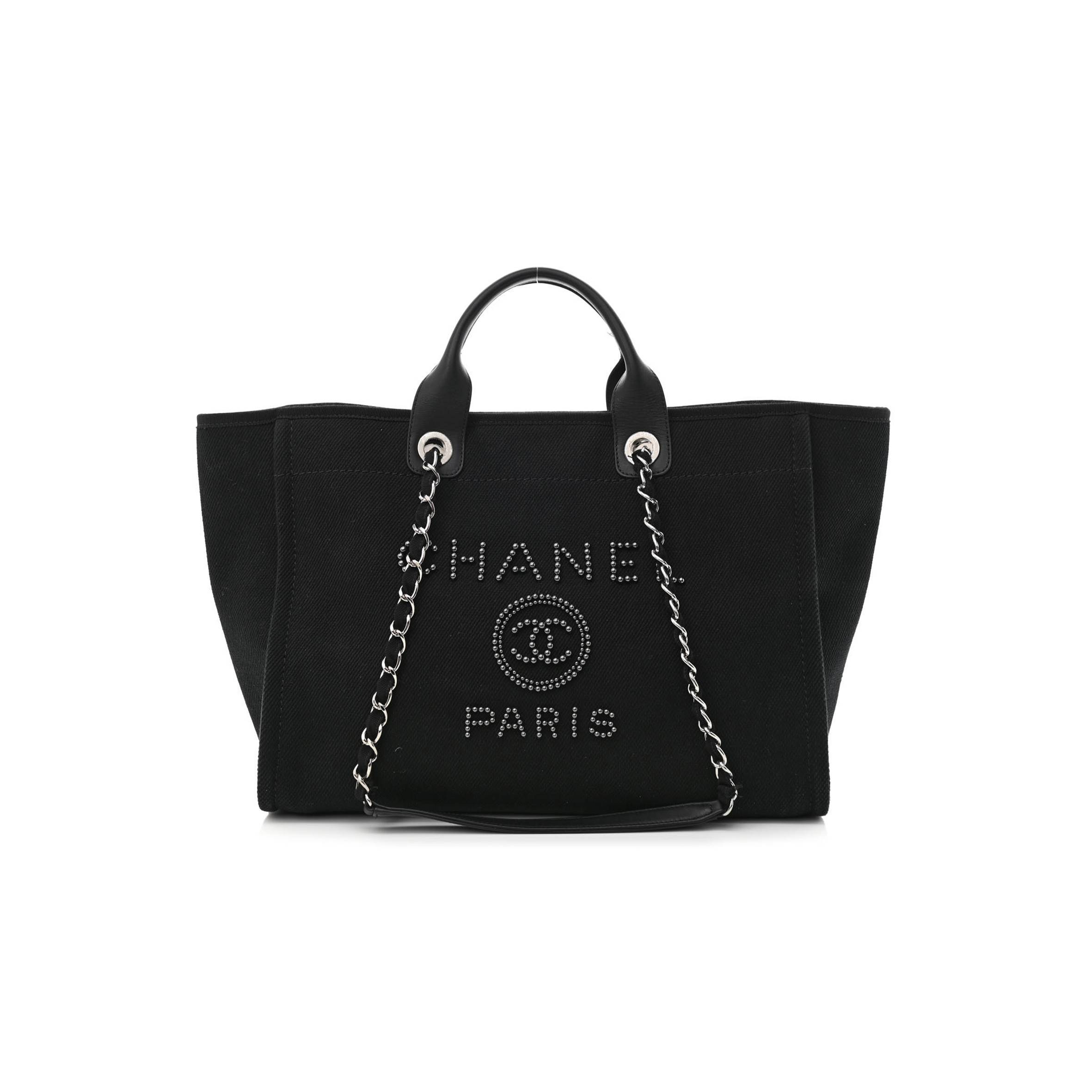 Ch*el canvas pearl medium deauville tote black (38*29*18cm)