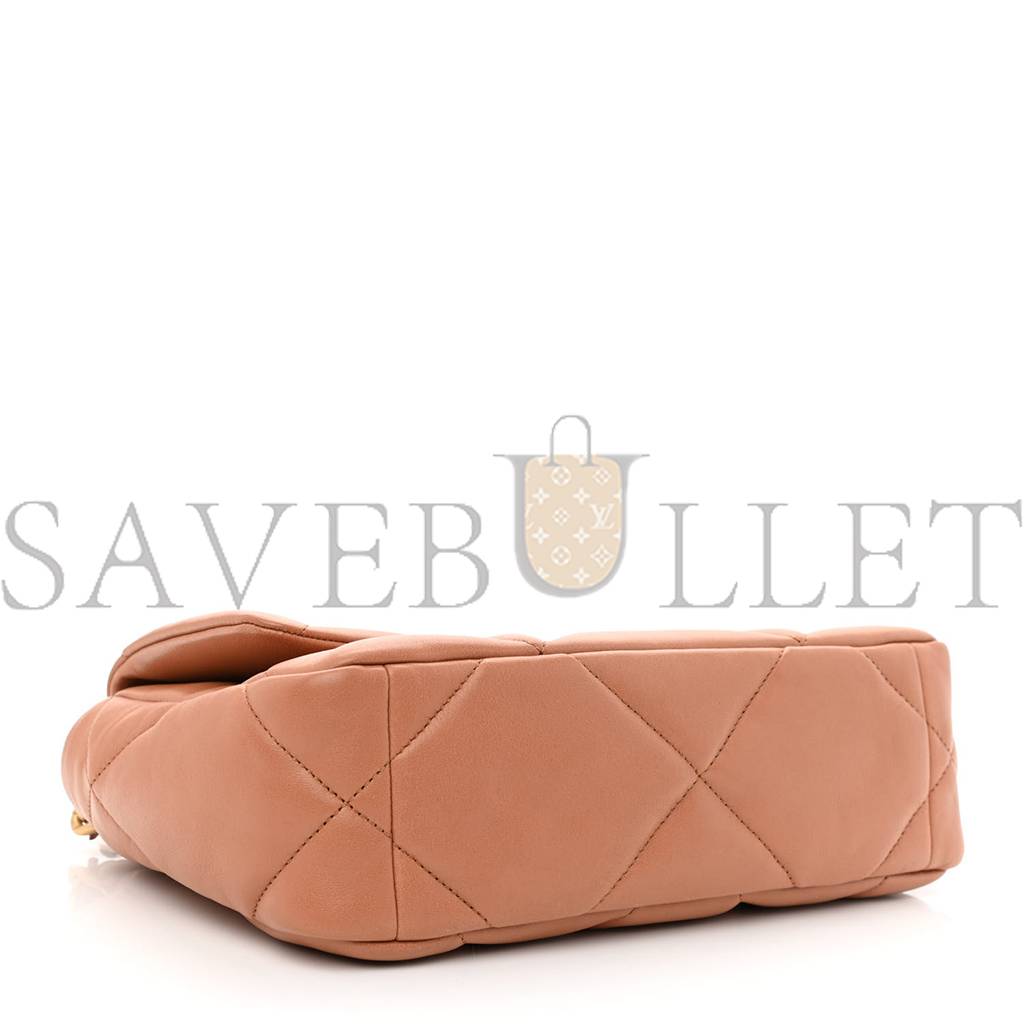 Ch*el lambskin quilted medium Ch*el 19 flap brown gold hardware (25*16*8cm)