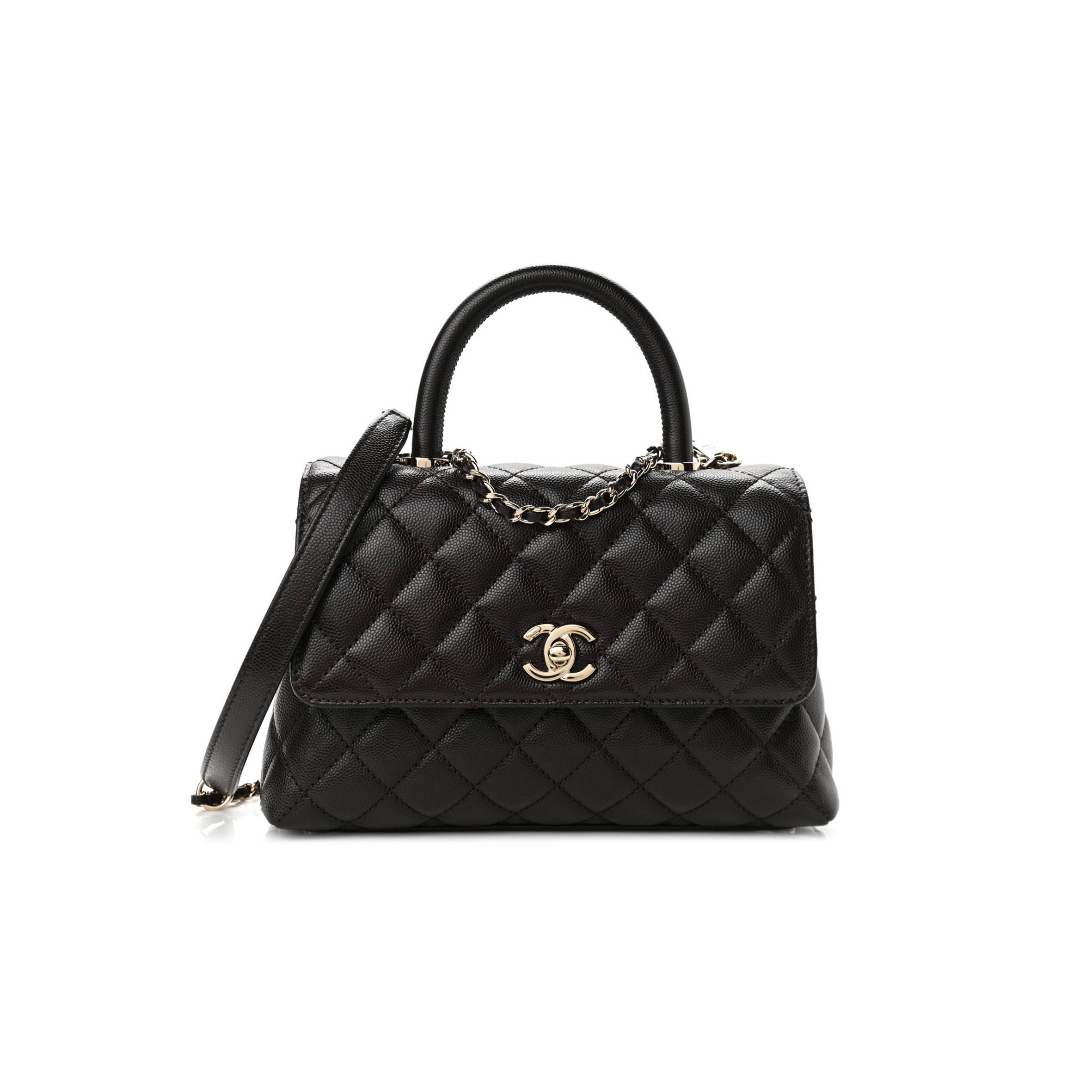 Ch*el caviar quilted mini coco handle flap dark brown rose gold hardware (23*14*10cm)