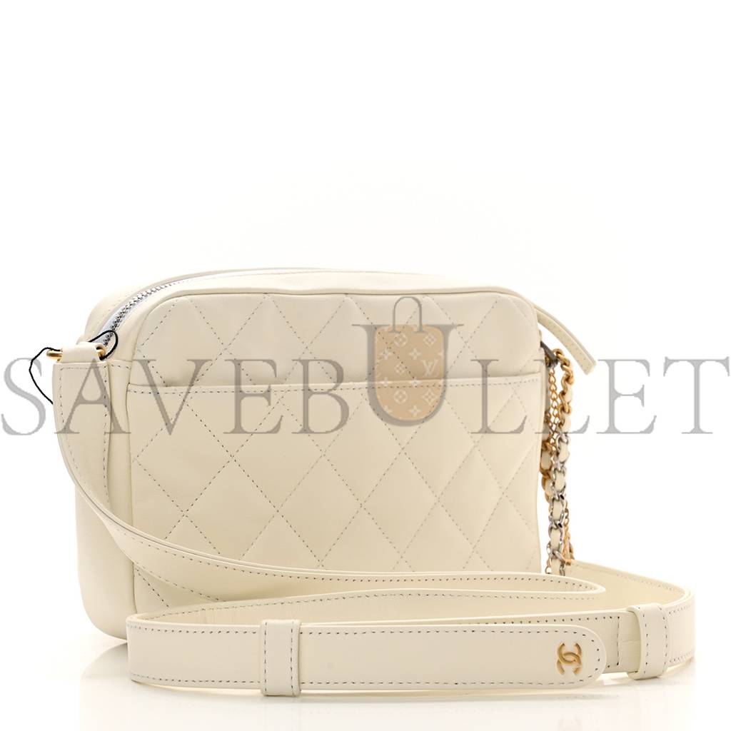 Ch*el calfskin quilted small camera case white gold hardware (21*15*4cm)