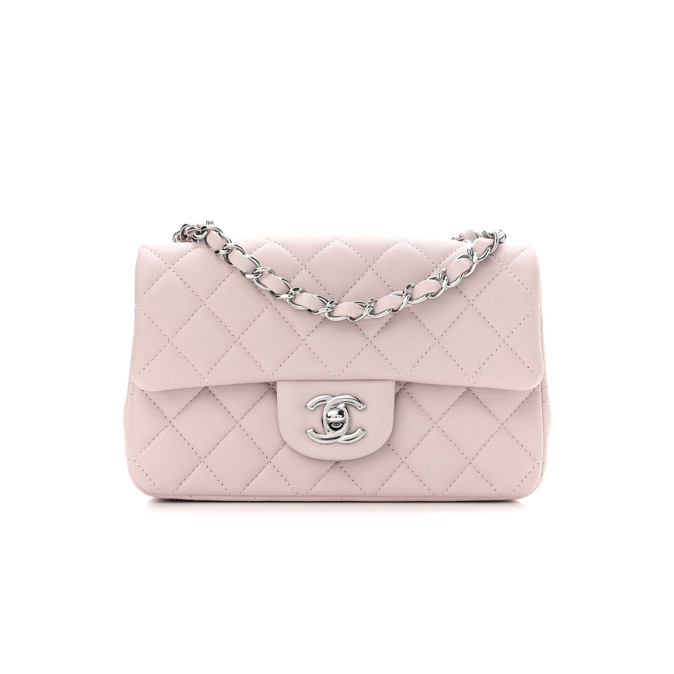 Ch*el lambskin quilted mini rectangular flap light purple silver hardware (20*13*6cm)