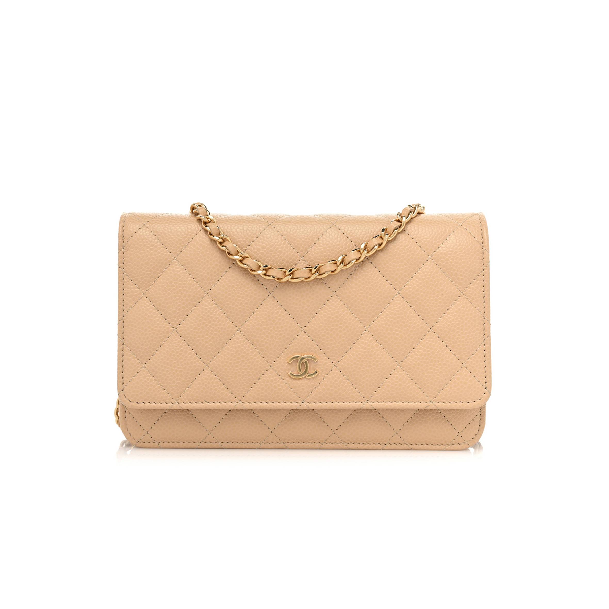 Ch*el caviar quilted wallet on chain woc beige rose gold hardware (20*13*3cm)