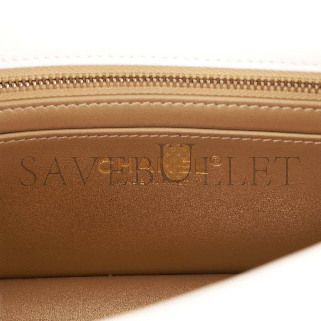 Ch*el pearl crush mini rectangular flap bag white lambskin antique gold hardware (20*13*6cm)