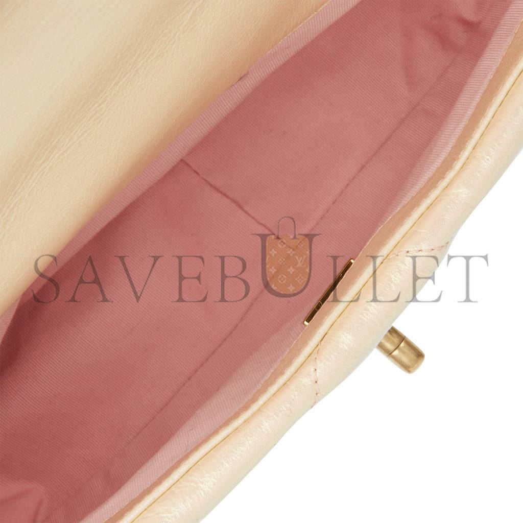 Ch*el medium 19 flap bag rose iridescent calfskin mixed hardware (25*16*9cm)