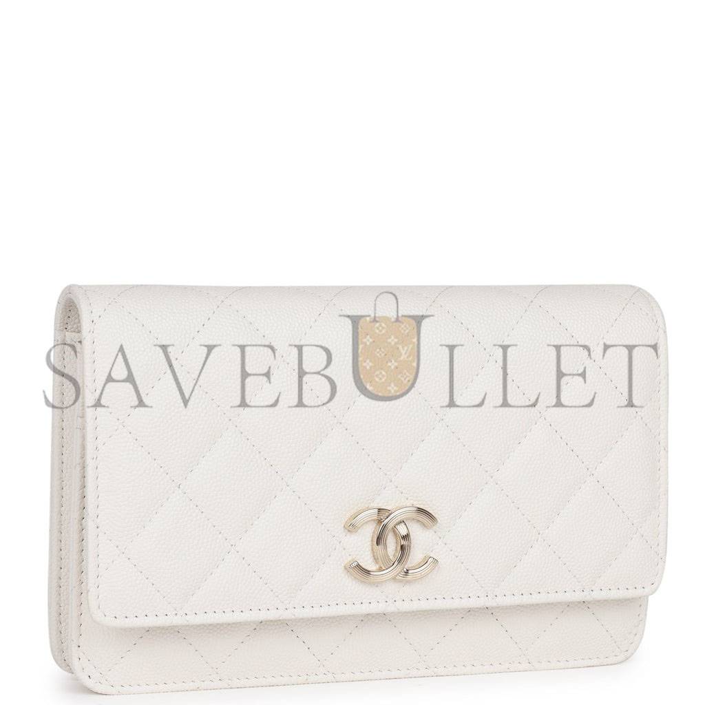 Ch*el wallet on chain woc white caviar light gold hardware (19*12*4cm)