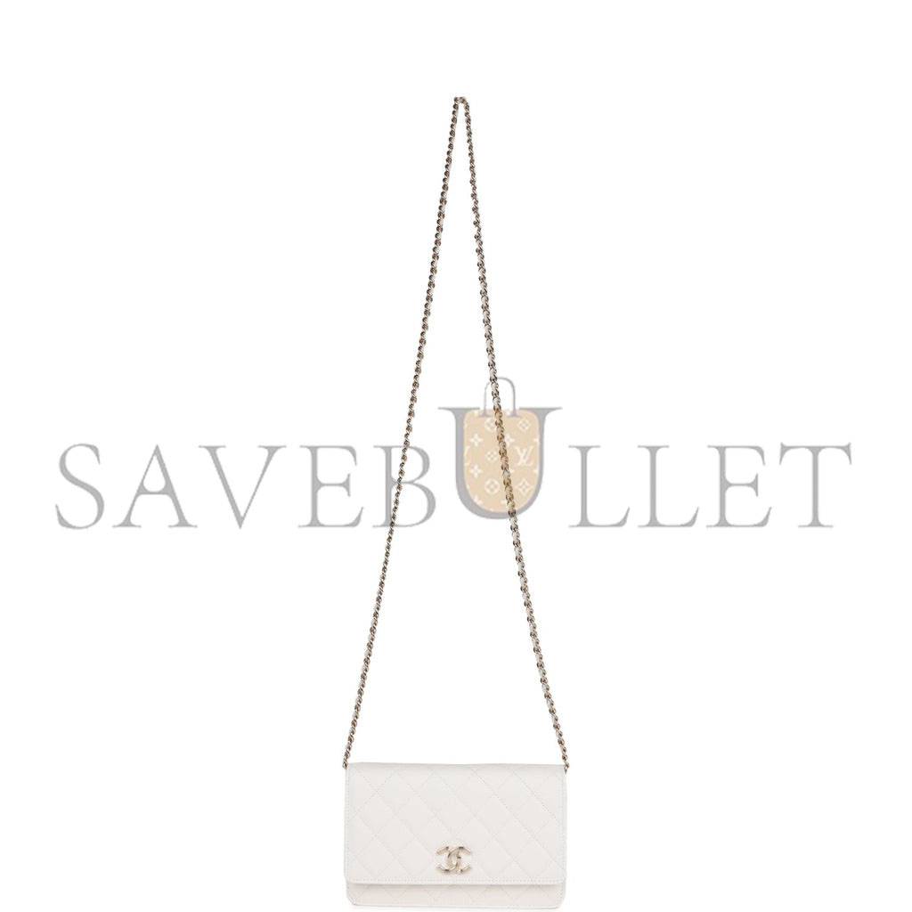 Ch*el wallet on chain woc white caviar light gold hardware (19*12*4cm)