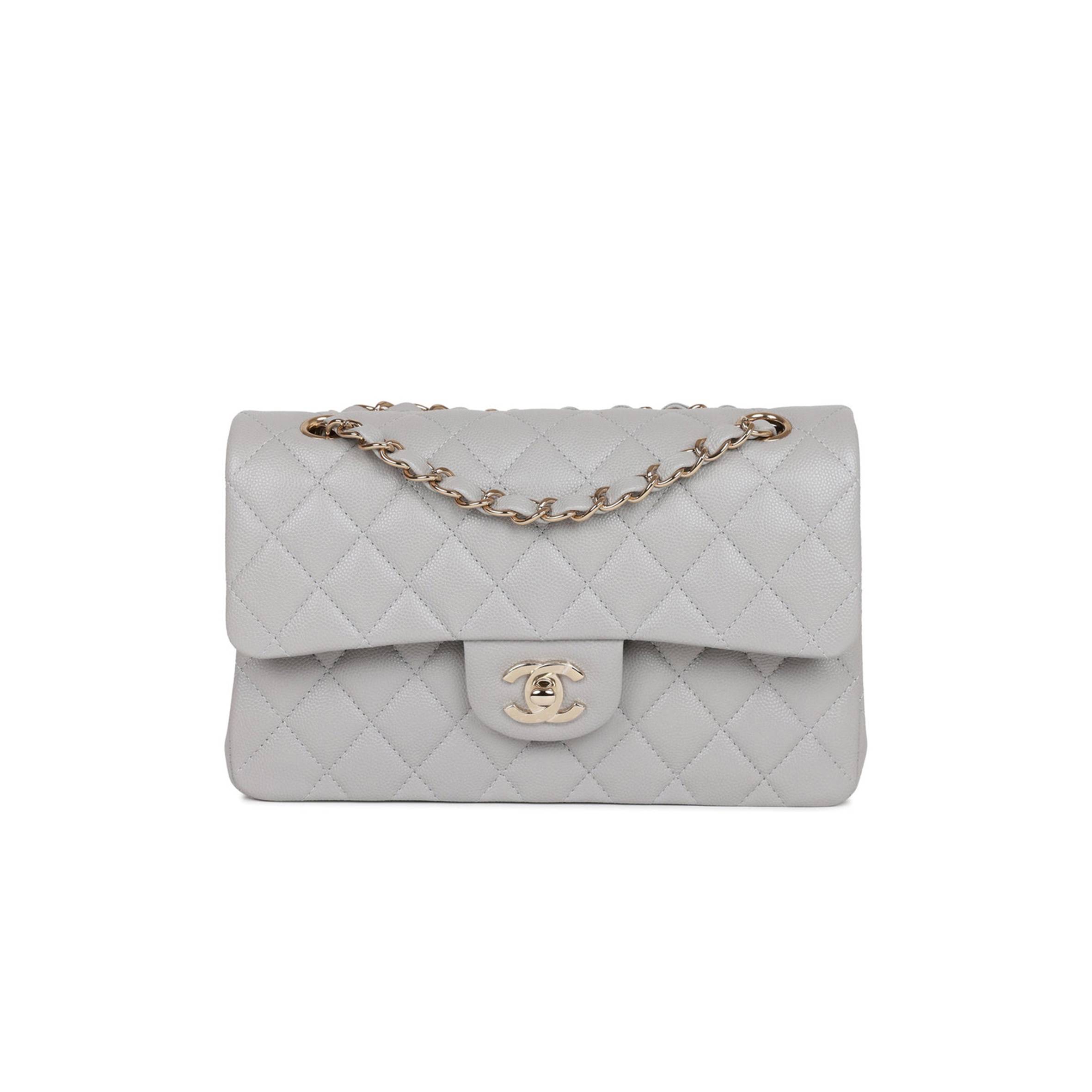 Ch*el small classic double flap grey caviar light gold hardware (23*13*6cm)