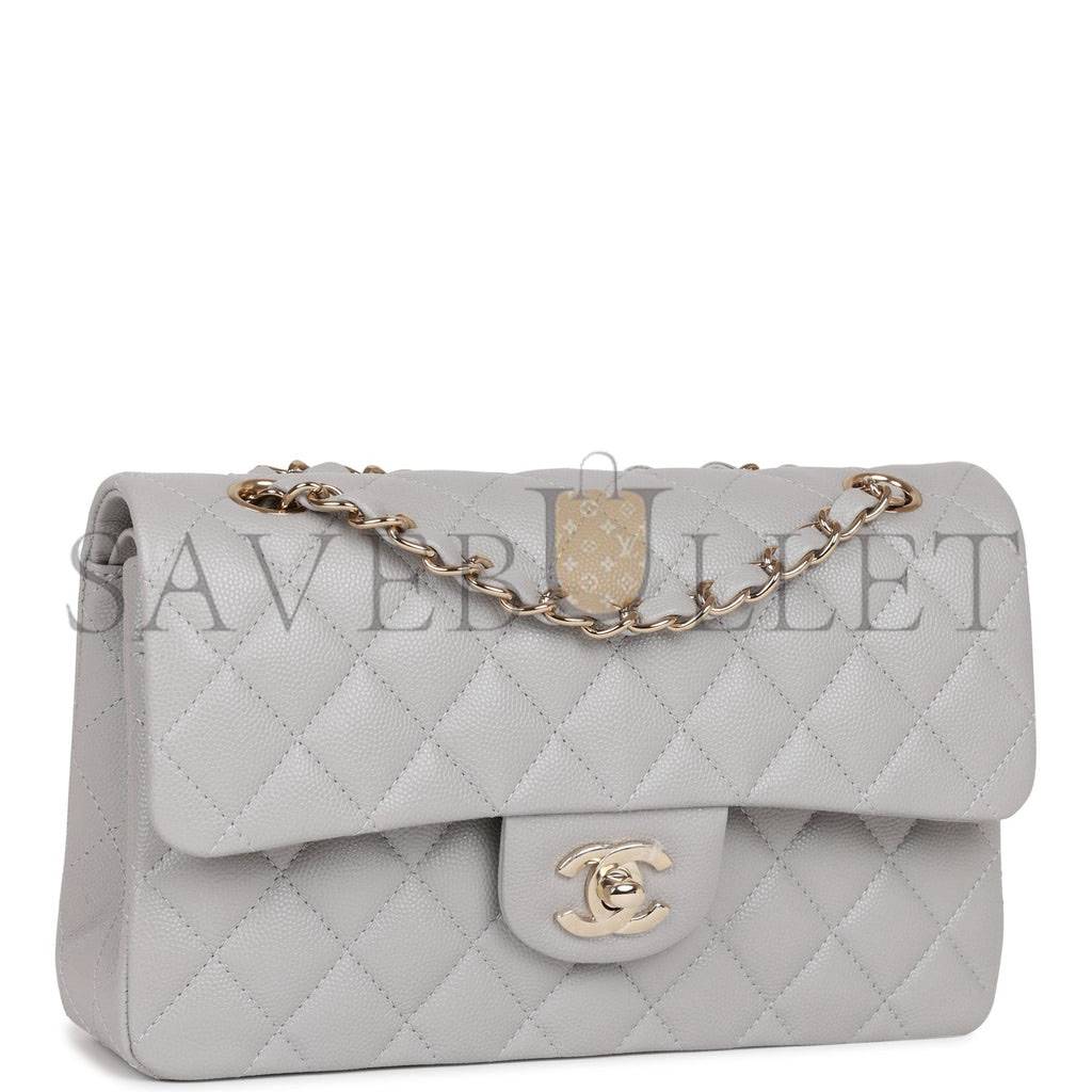 Ch*el small classic double flap grey caviar light gold hardware (23*13*6cm)
