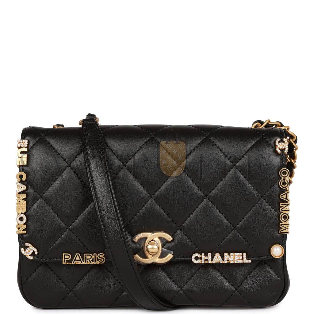 Ch*el monaco mini flap bag black lambskin antique gold hardware (19*13*8cm)