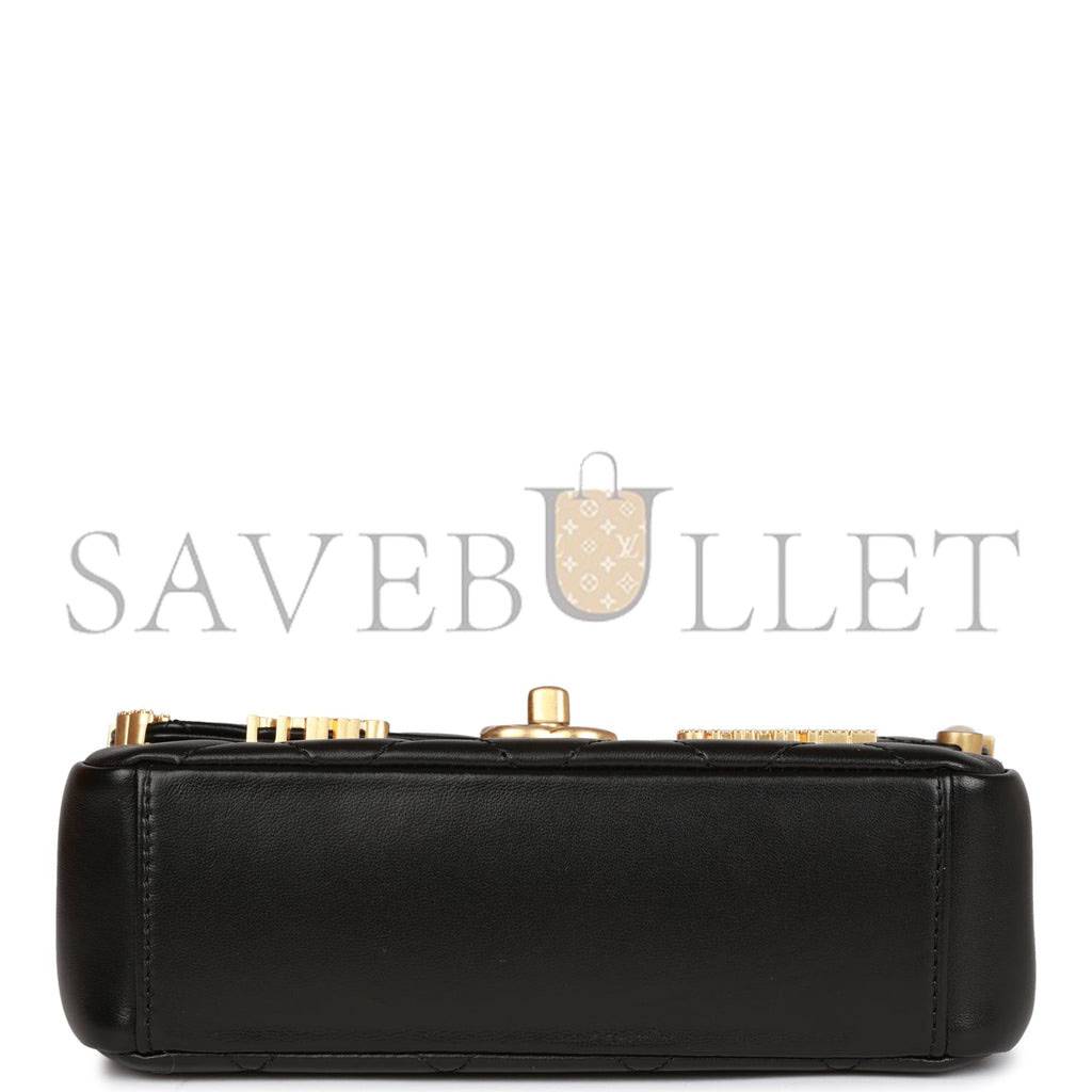 Ch*el monaco mini flap bag black lambskin antique gold hardware (19*13*8cm)