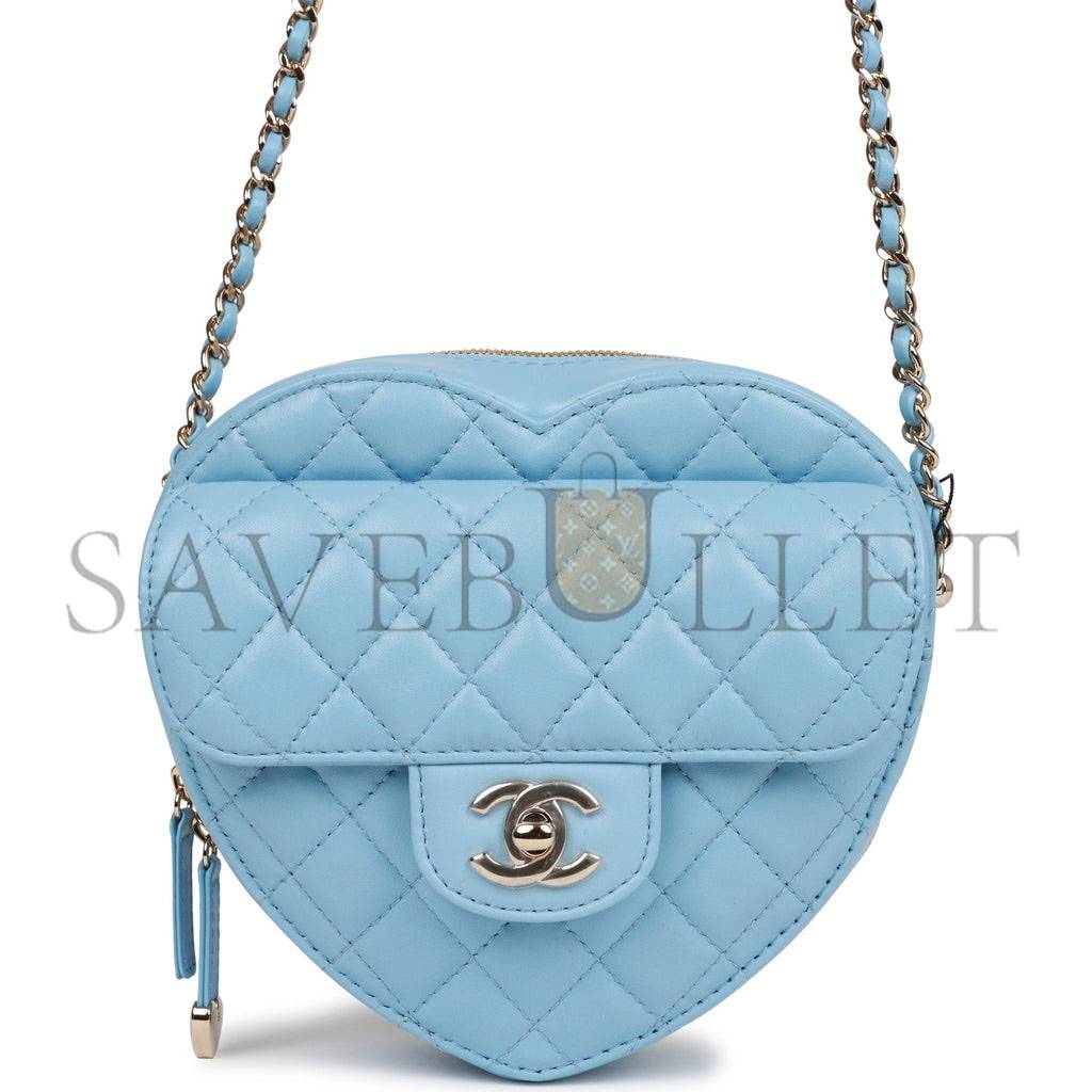 Ch*el cc in love large heart bag blue lambskin light gold hardware (20*18*6cm)
